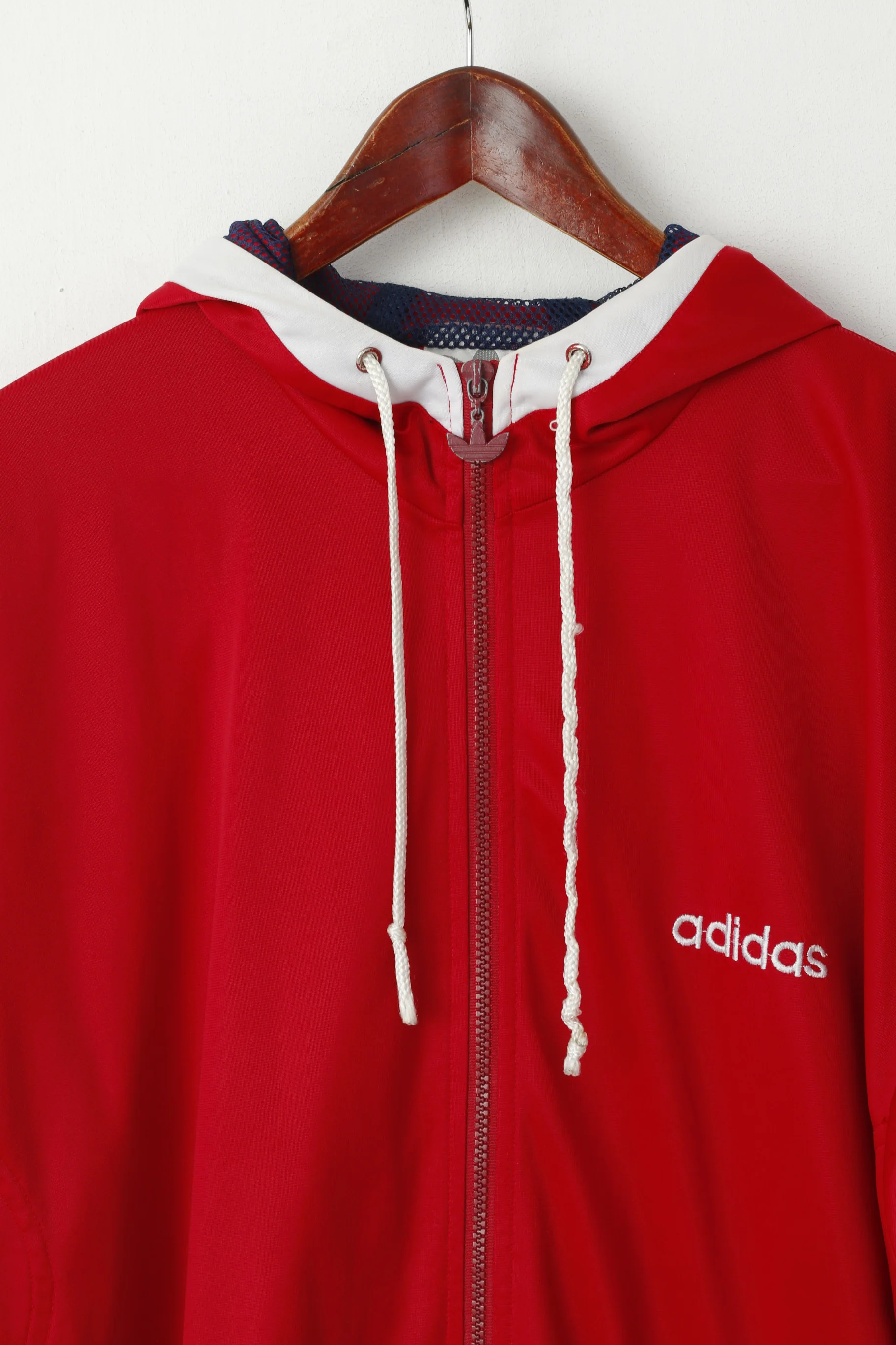 Adidas Men M Sweatshirt Shiny Red Vintage Full Zipper Hooded Oldschool Top - Image 2