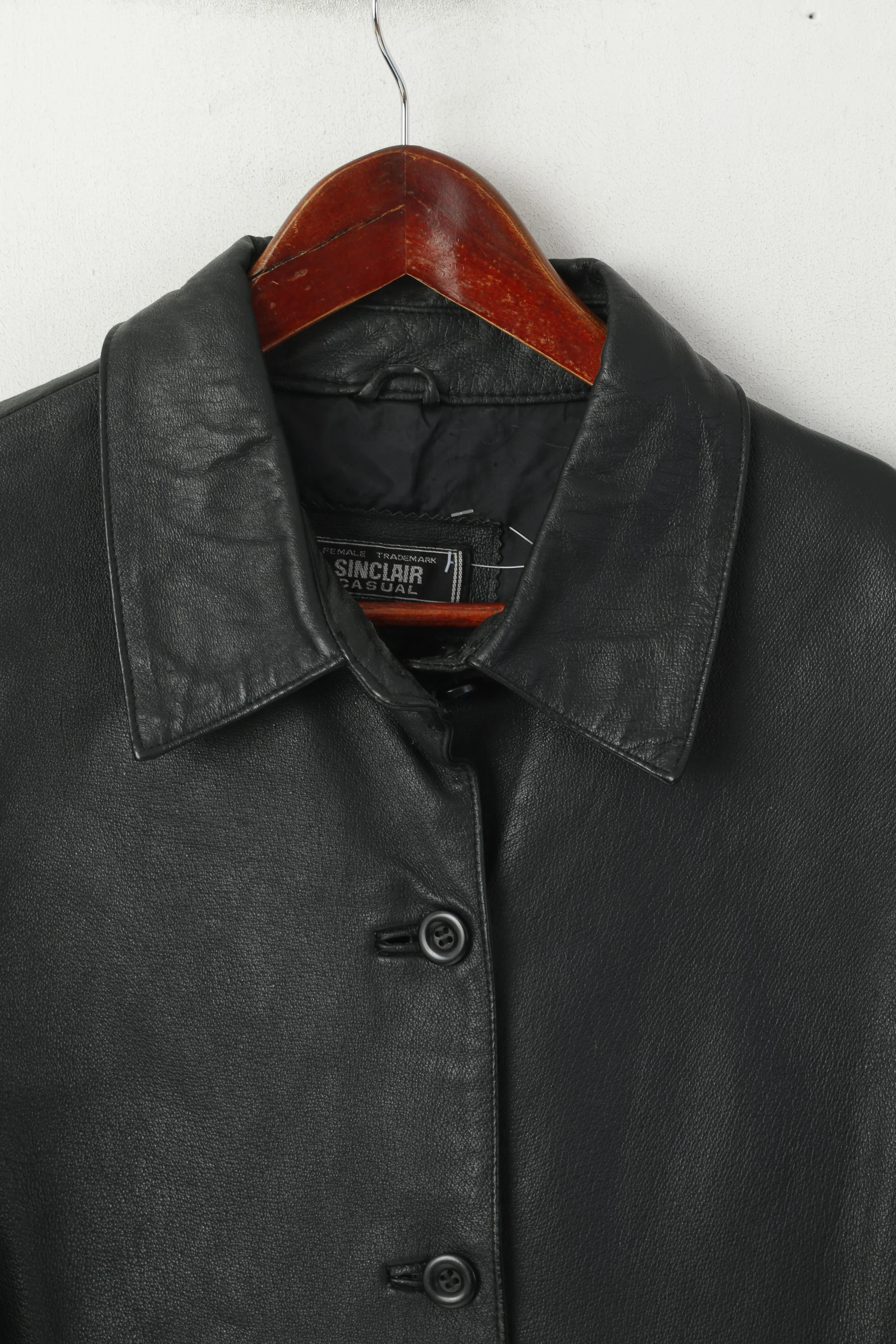Sinclair Casual Women 42/44 L Jacket Black Leather Vintage Buttoned Retro Top - Image 2