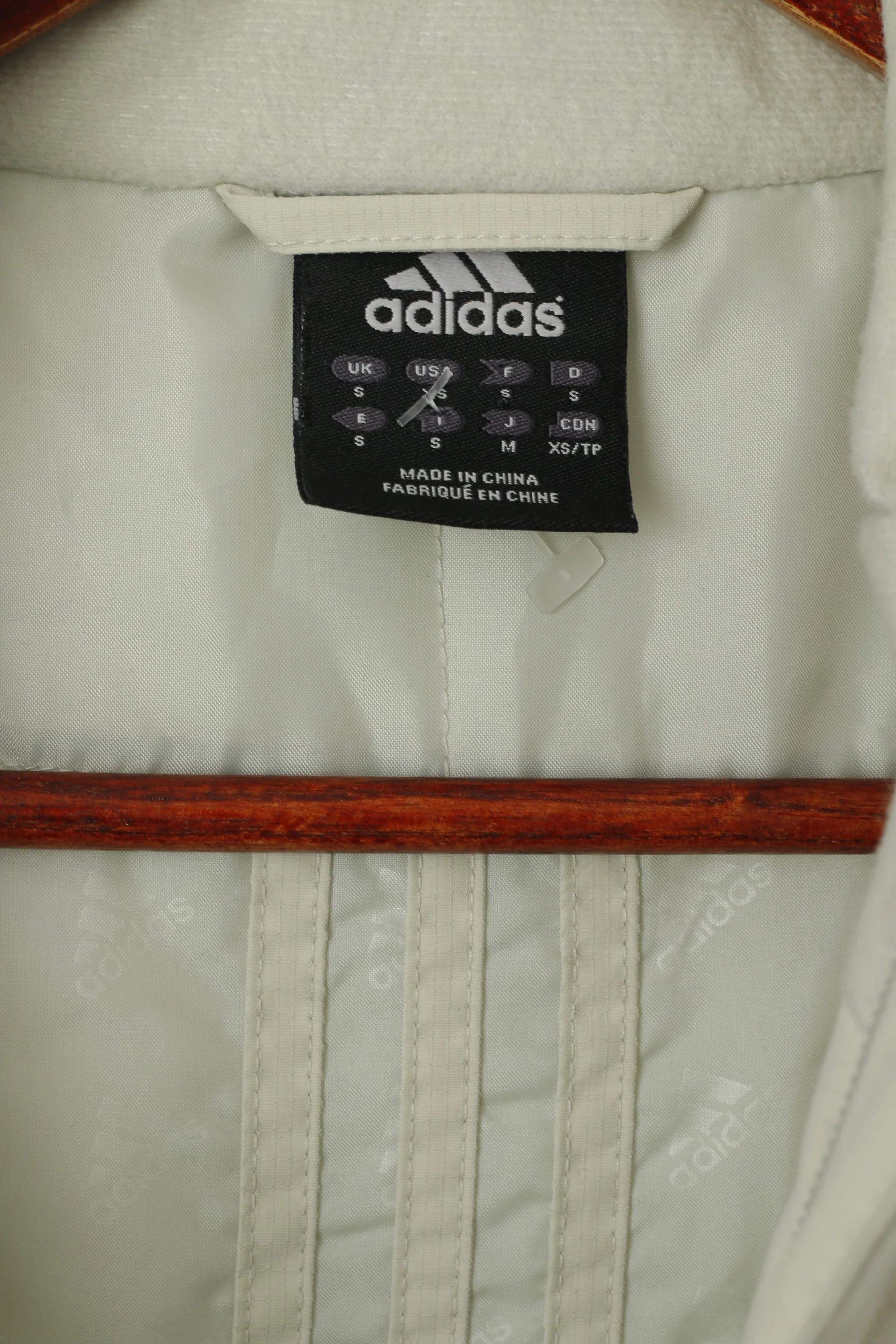 Adidas Men S Jacket Beige Nylon Removable Hood Full Zipper Waterproof Lined Top - Image 4
