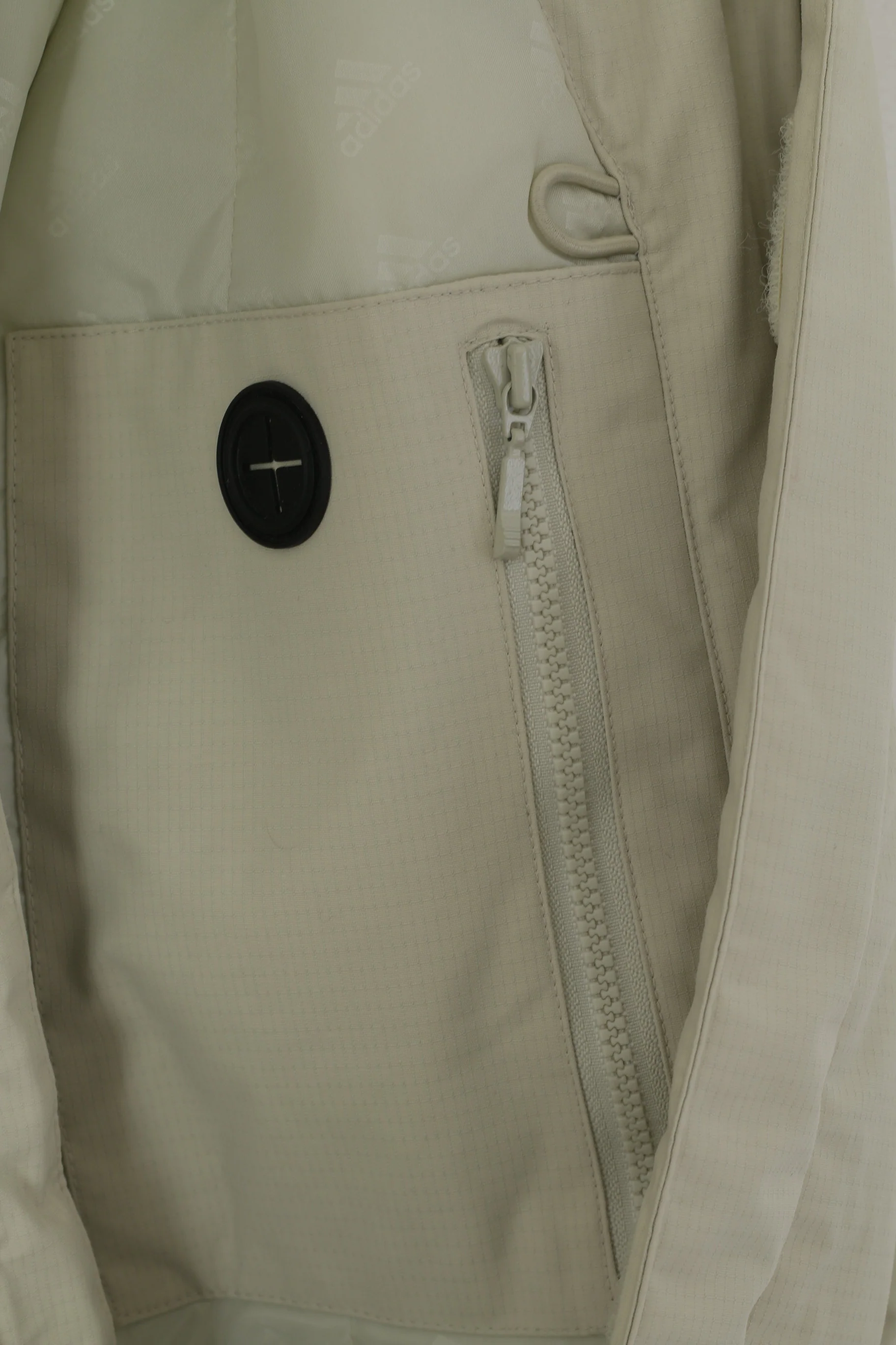 Adidas Men S Jacket Beige Nylon Removable Hood Full Zipper Waterproof Lined Top - Image 5