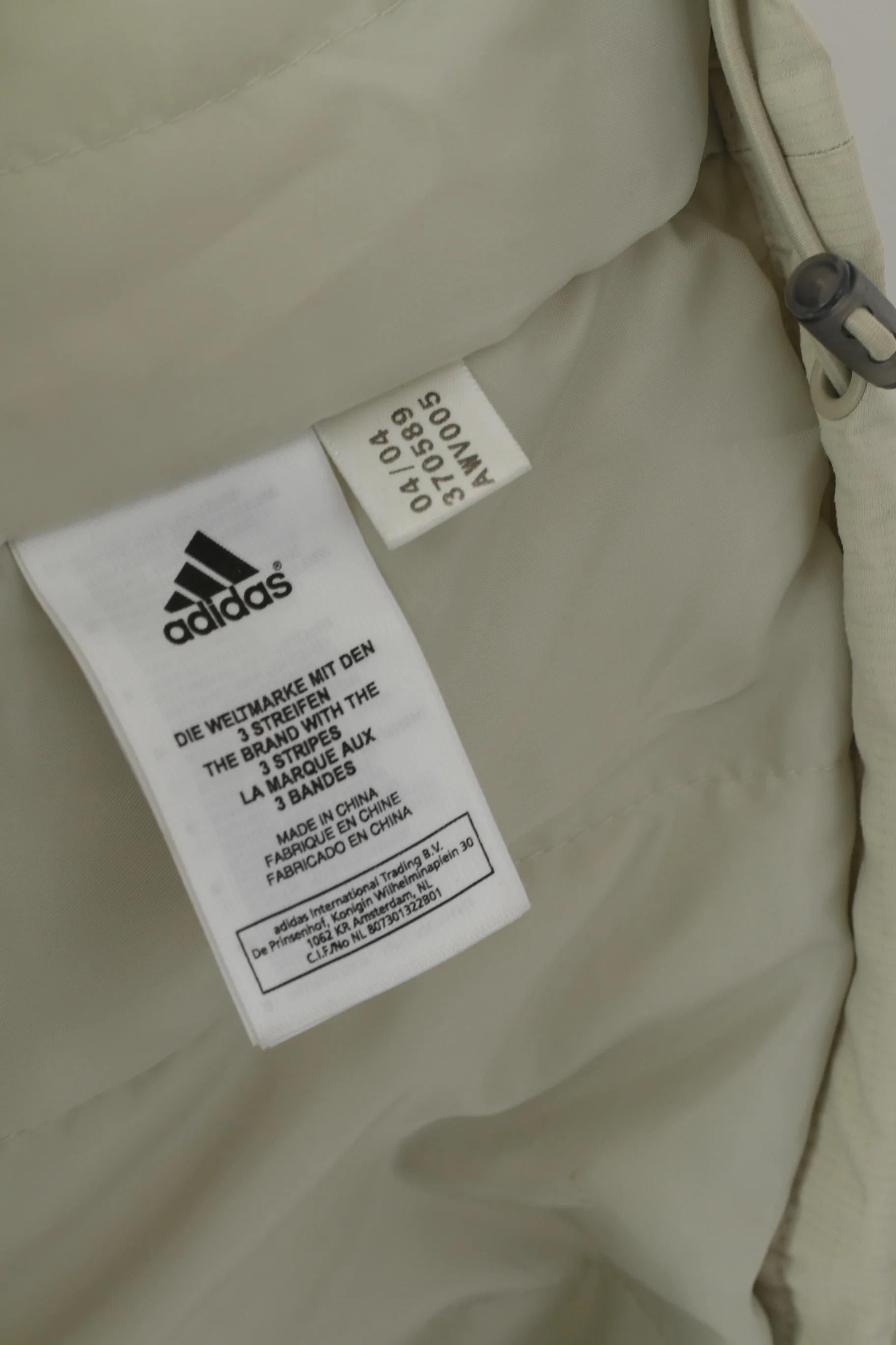 Adidas Men S Jacket Beige Nylon Removable Hood Full Zipper Waterproof Lined Top - Image 6