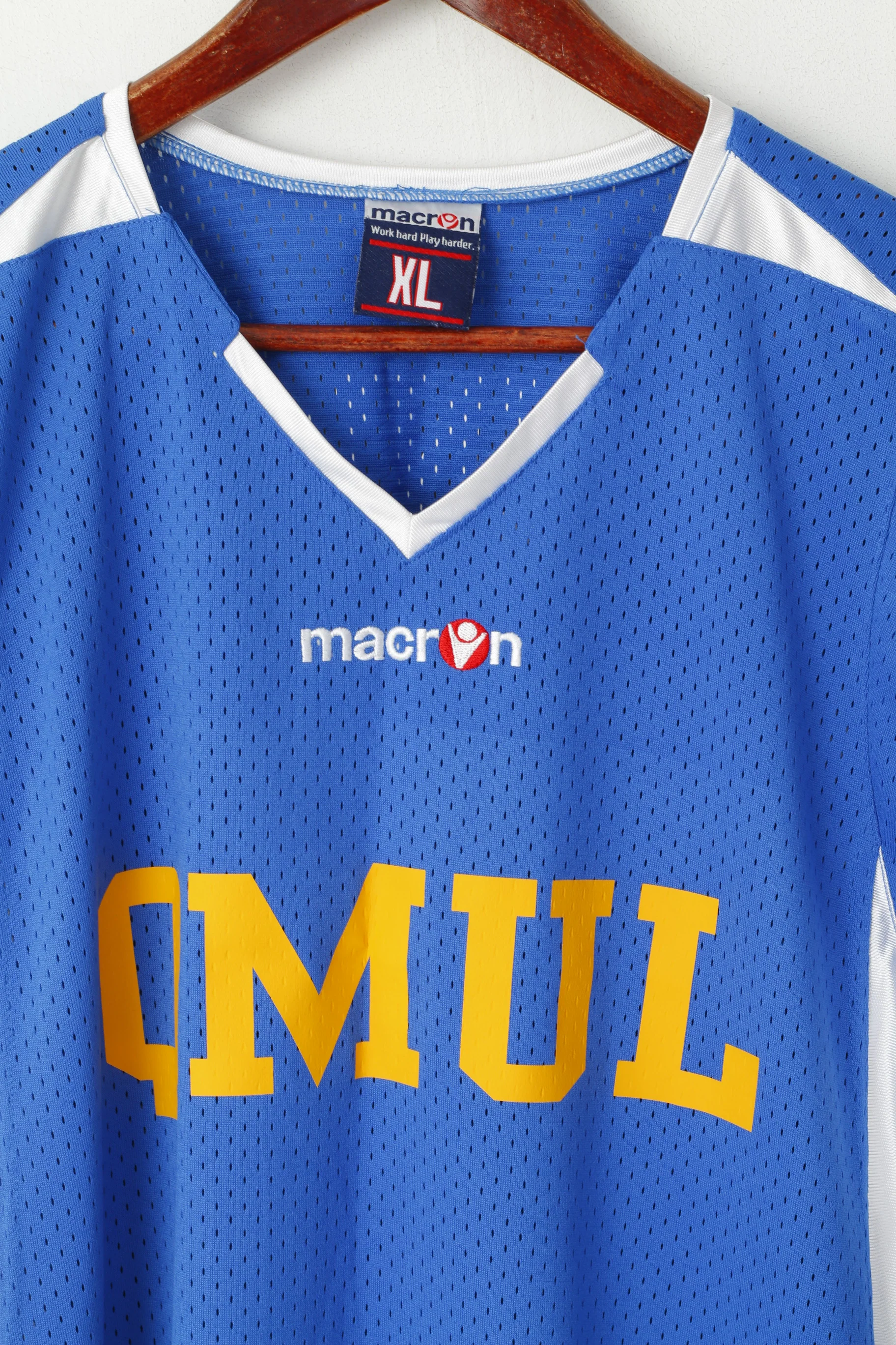 Macron Men XL Sleeveless Blue Mesh V Neck Sport Basketball Qmul #22 Greenwood Top - Image 2