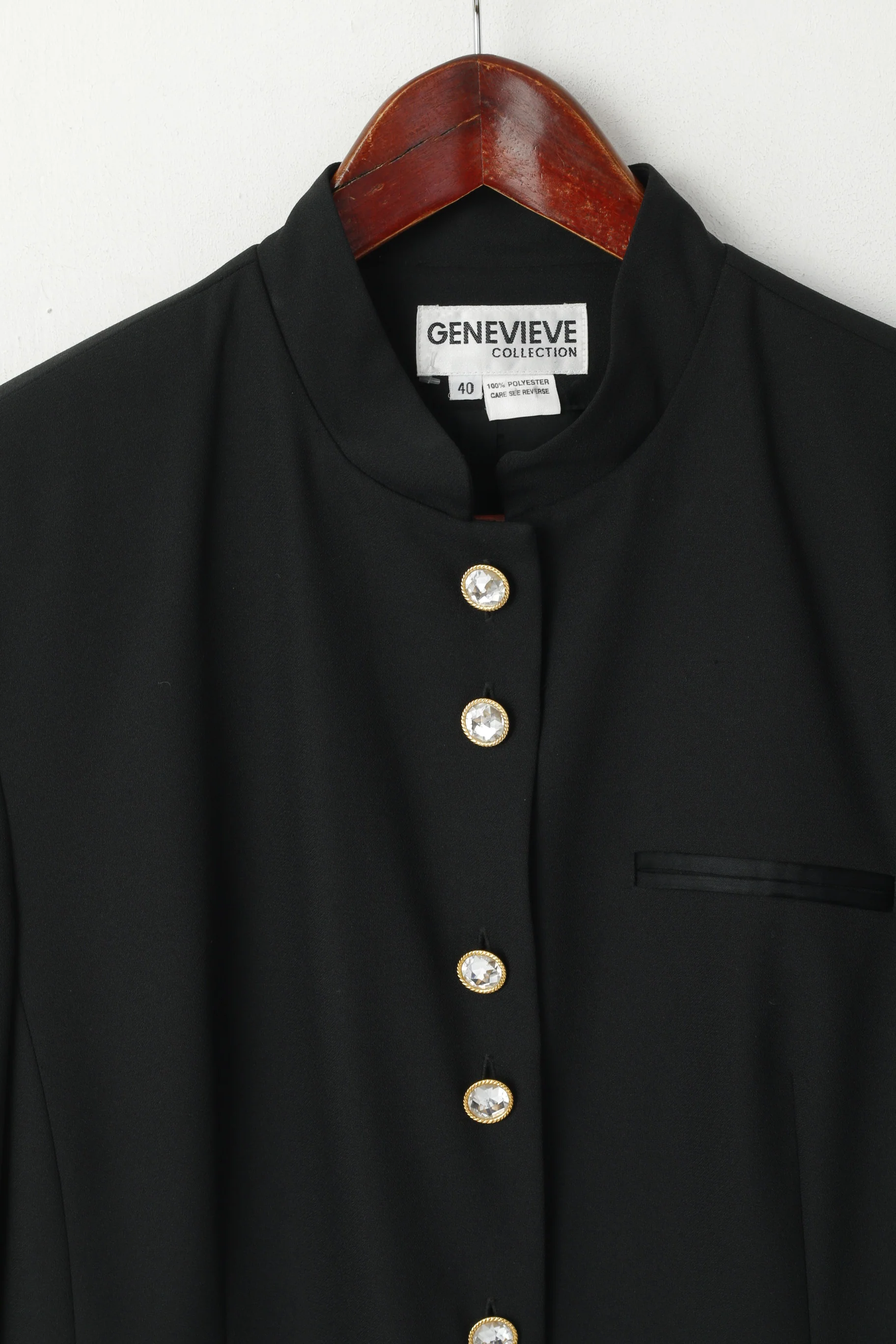 Genevieve Collection Women 40 M Blazer Black Shiny Vintage Diamonds Shoulder Pads Jacket - Image 2