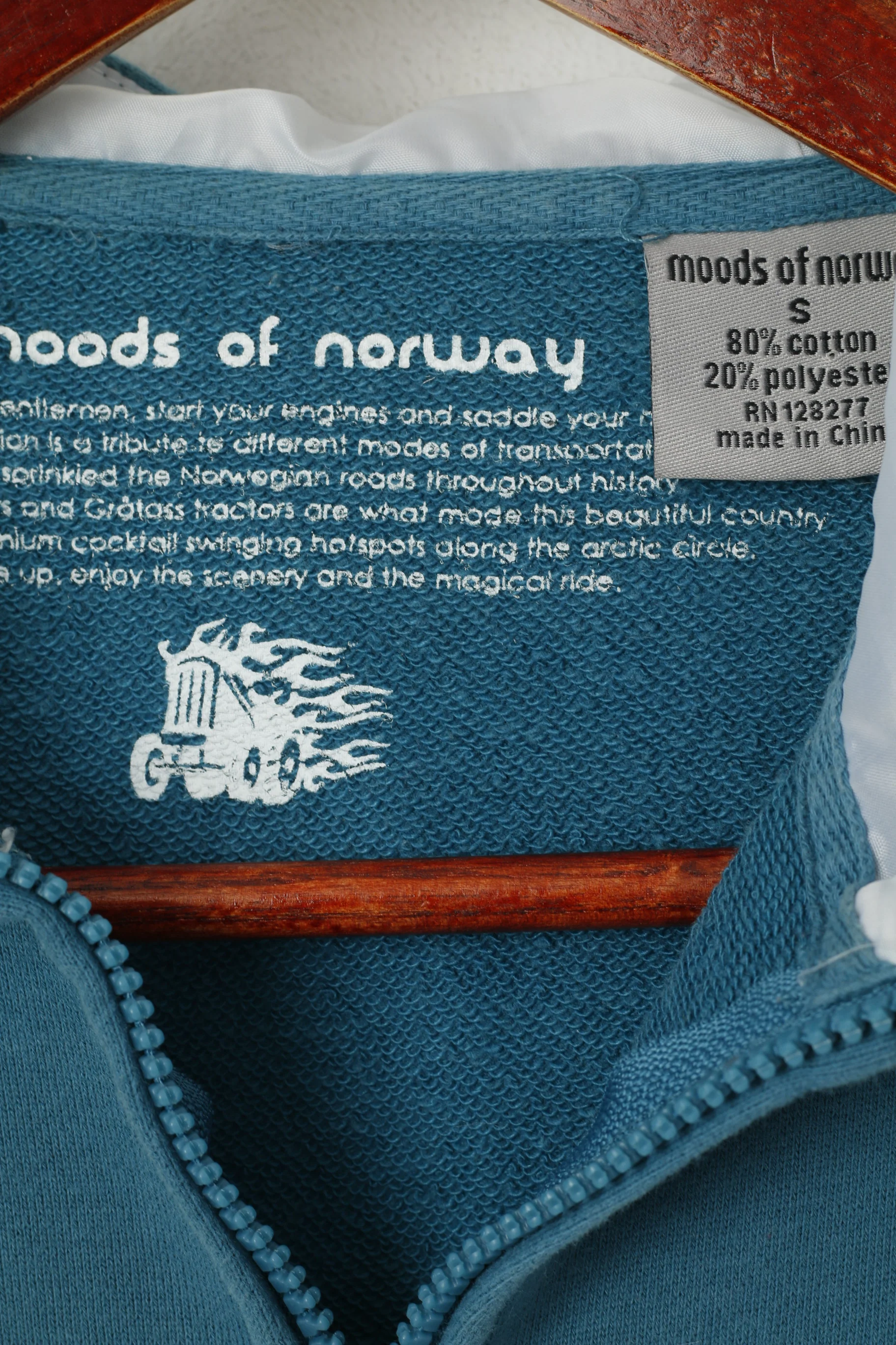 Moods of Norway Womes S Sweatshirt Turquoise Cotton Hooded Zip Hp Logo Top - Image 3