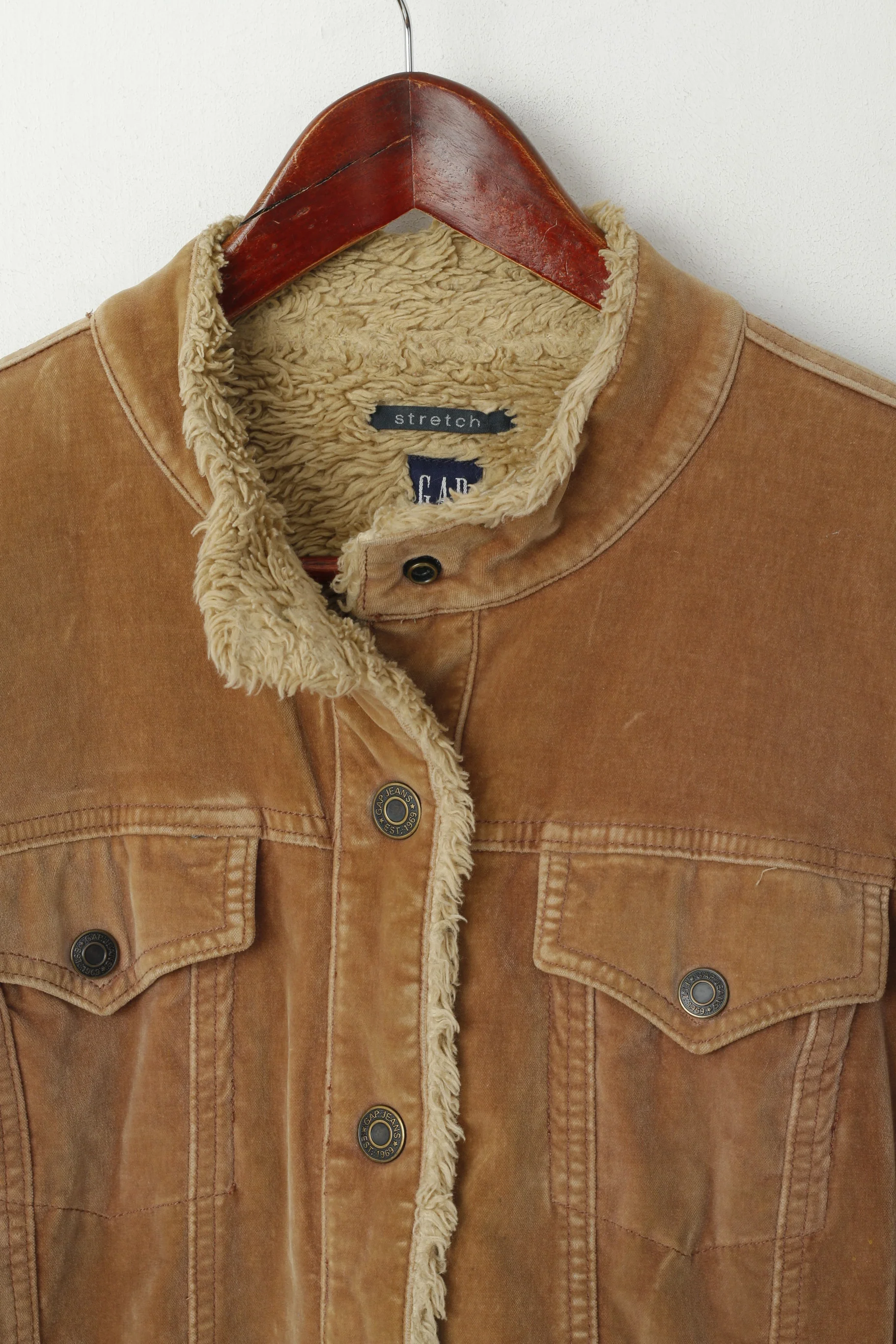 GAP Women L Jacket Brown Cotton Brown Boho Stretch Fit Snap Warm Top - Image 2