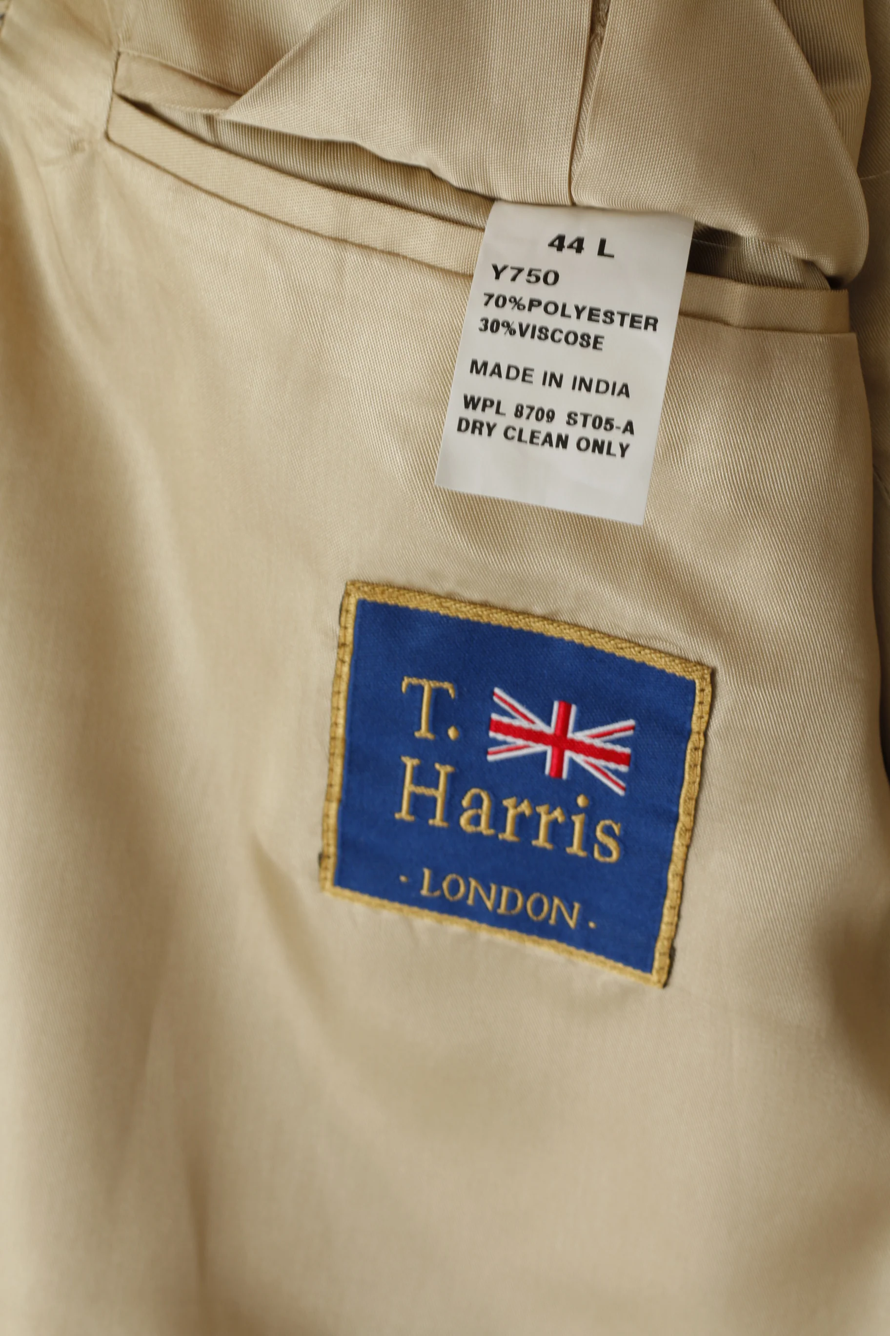 T. Harris London Men 44 L Blazer Beige Houndstooth Check Single Breasted Jacket - Image 4