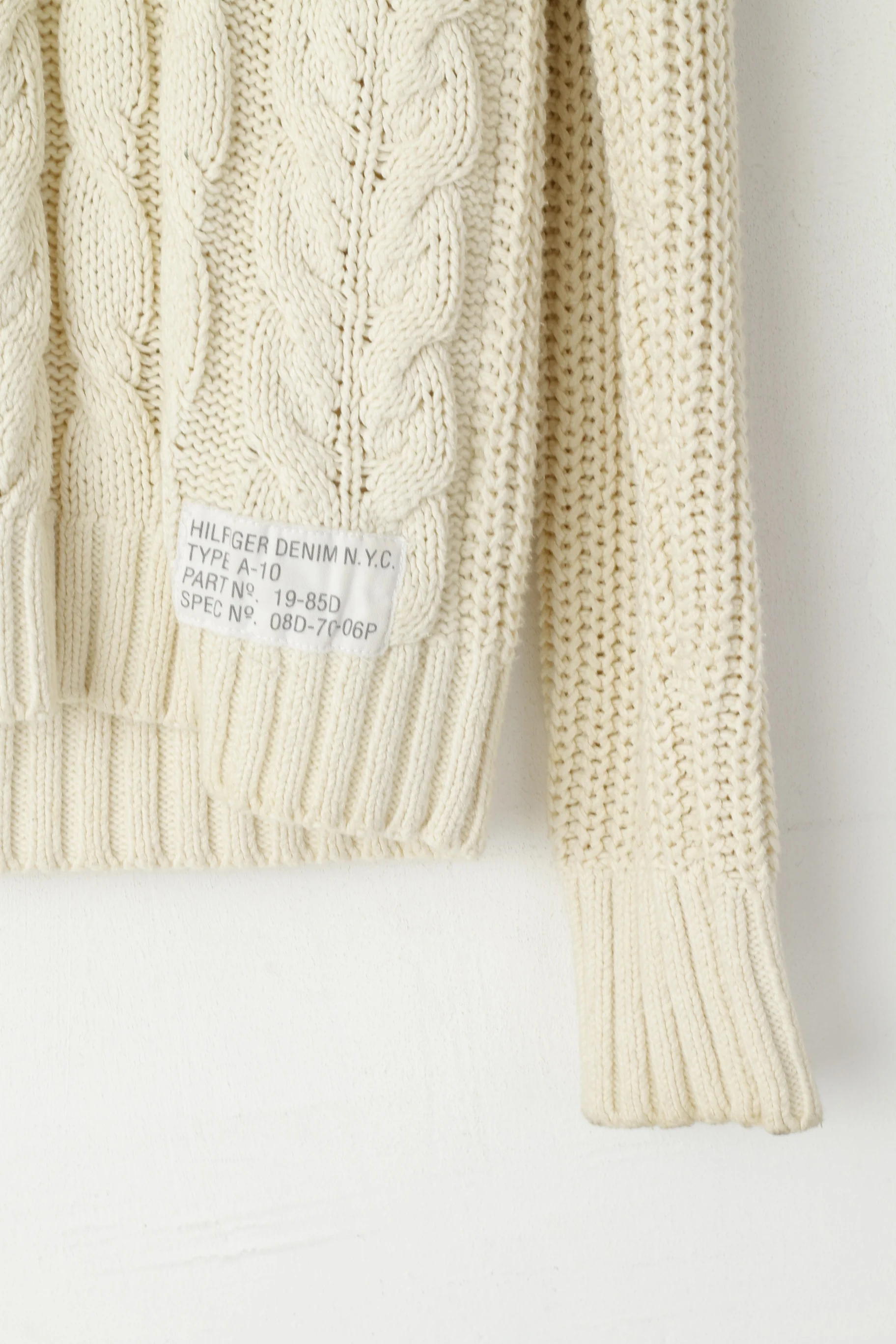 Hilfiger Denim Men S Jumper Cream Cable Knit Cotton Classic Plain Sweater - Image 3