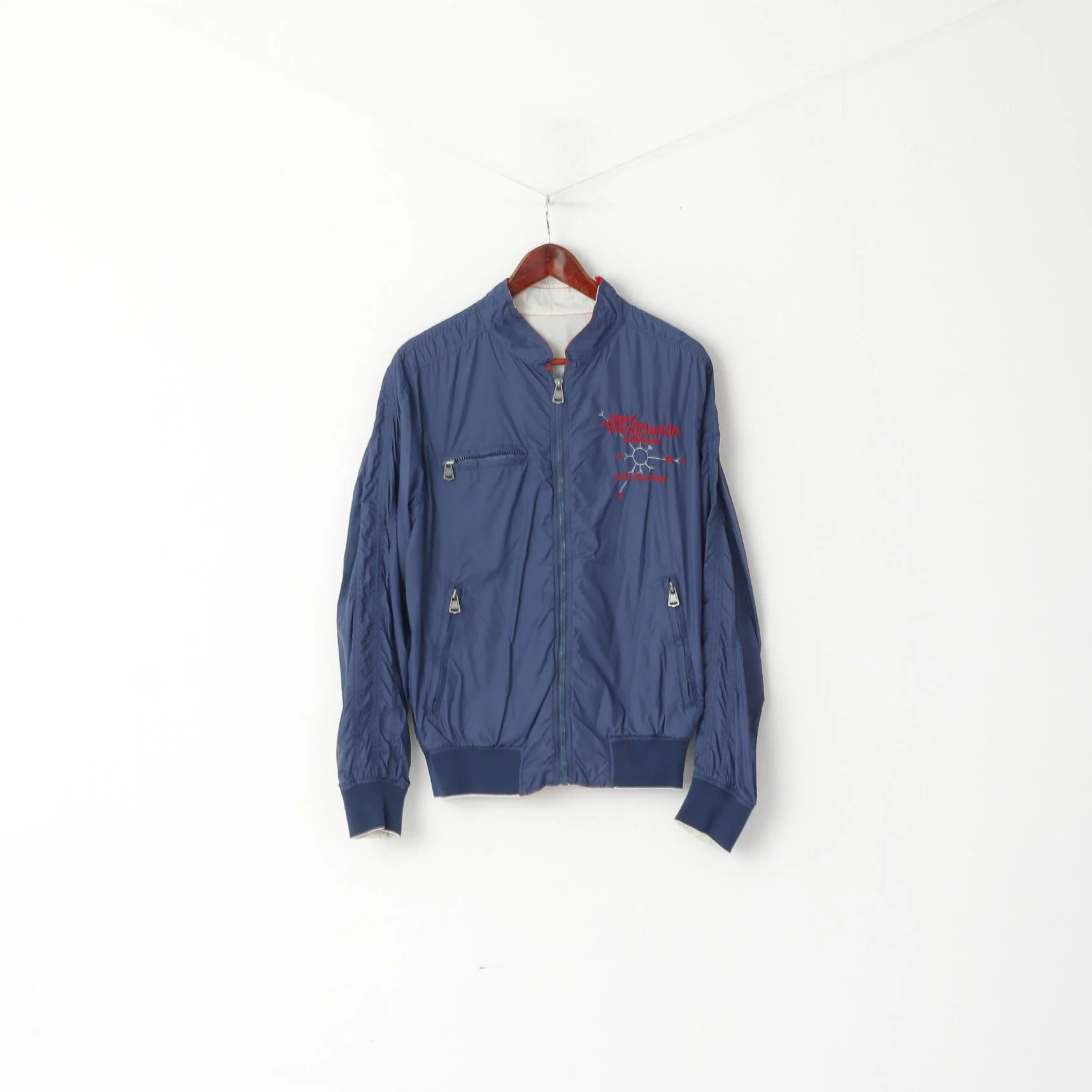 Diesel Men M (S) Jacket Navy Red Double-Sided Light Nylon Waterproof Zip Up Top