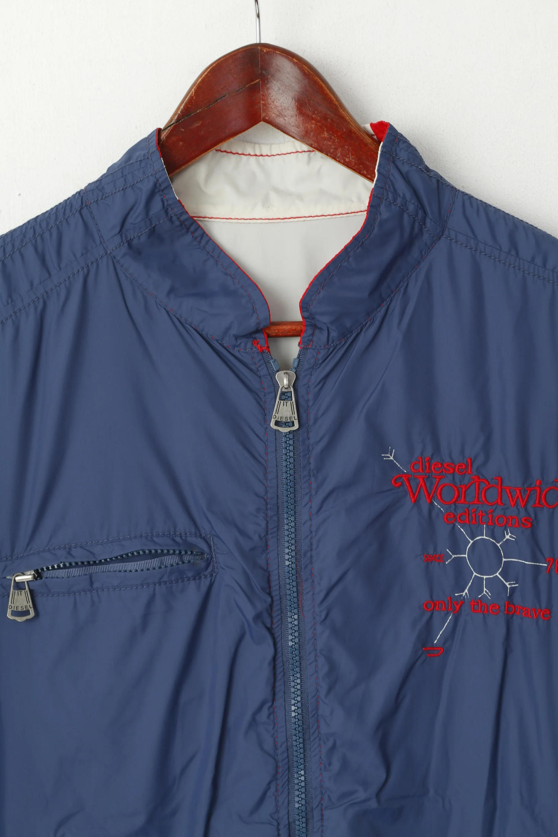 Diesel Men M (S) Jacket Navy Red Double-Sided Light Nylon Waterproof Zip Up Top - Image 2