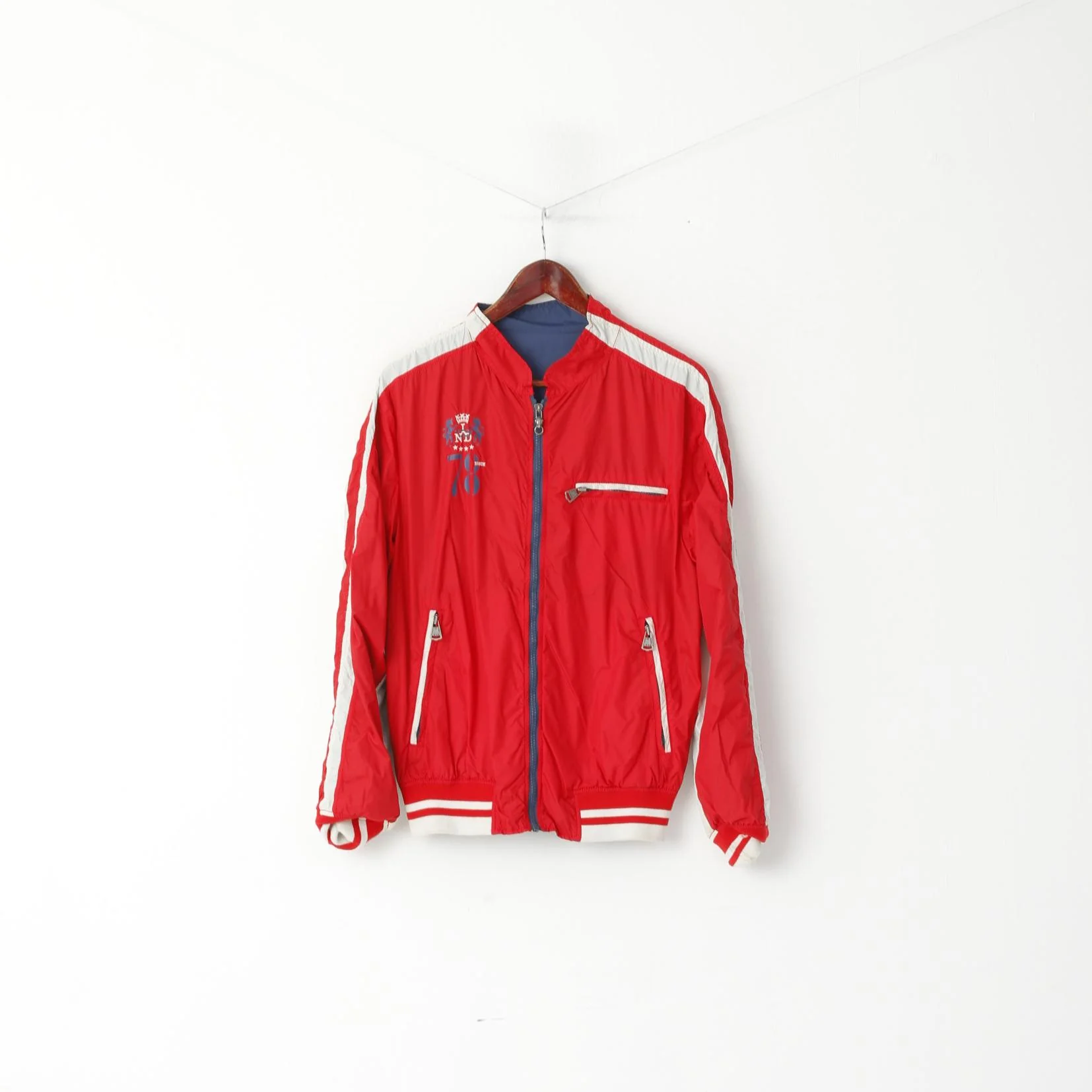 Diesel Men M (S) Jacket Navy Red Double-Sided Light Nylon Waterproof Zip Up Top - Image 6