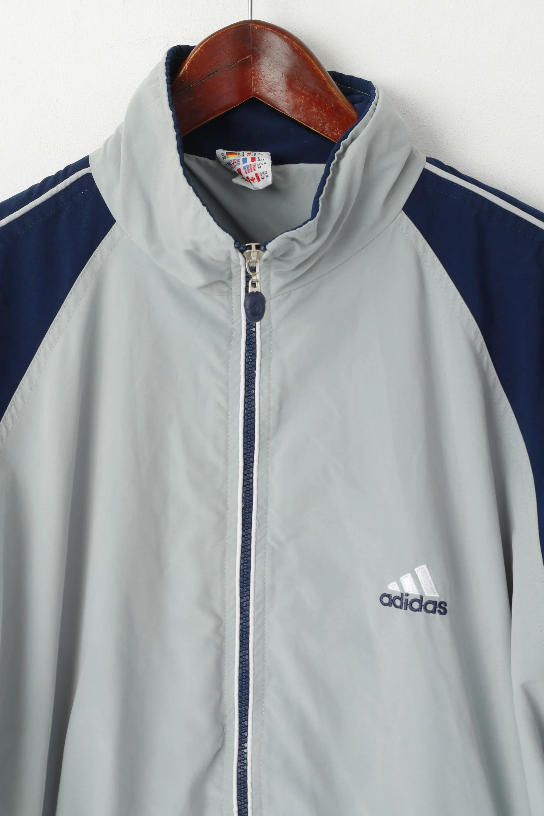 Adidas Women 12 M Jacket Grey Vintage Nylon Full Zipper Activewear Track Top - Image 2