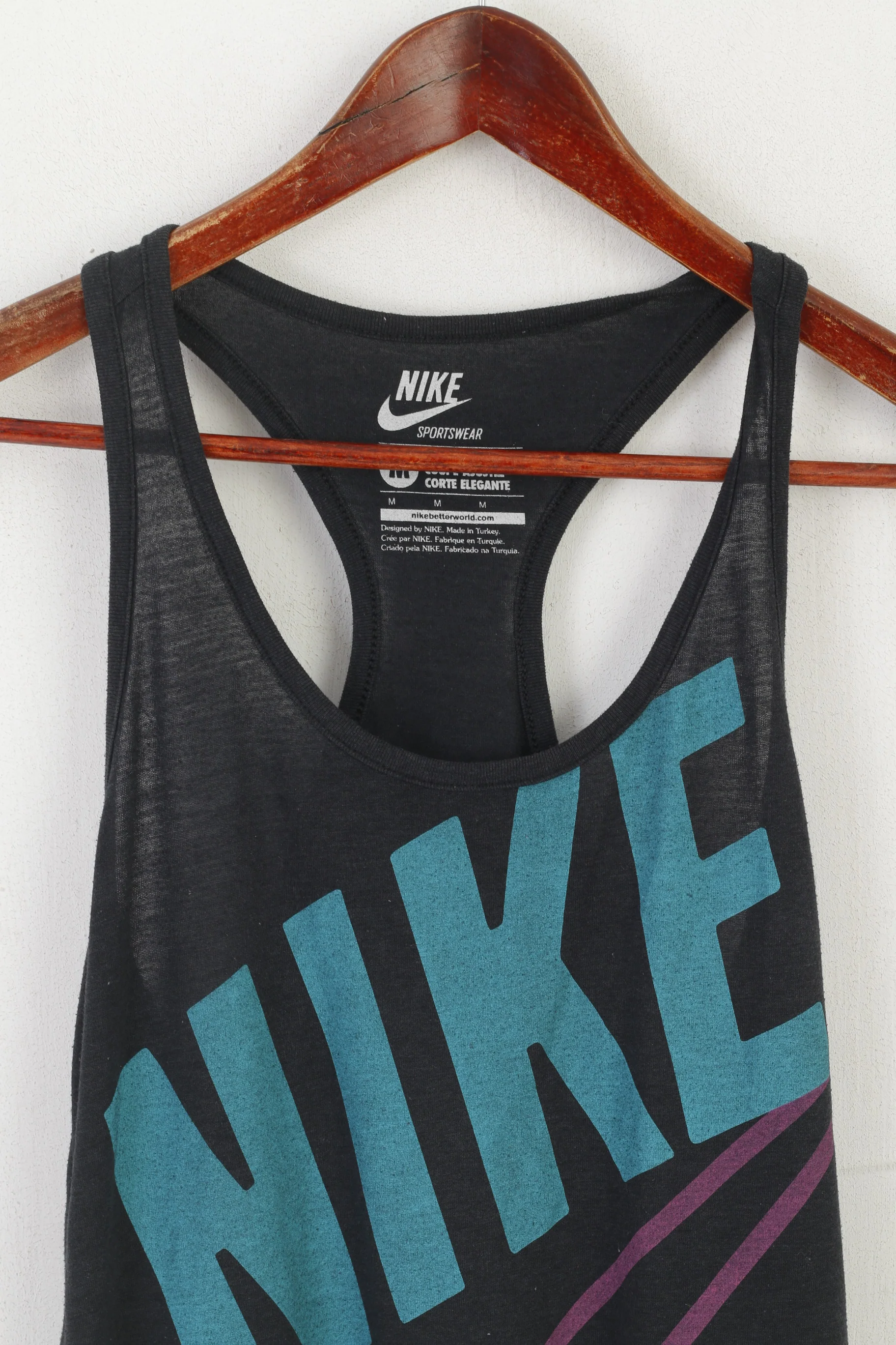 Nike Sportswear Women M Shirt Black Cotton Slim Fit Training Tank Top - Image 2