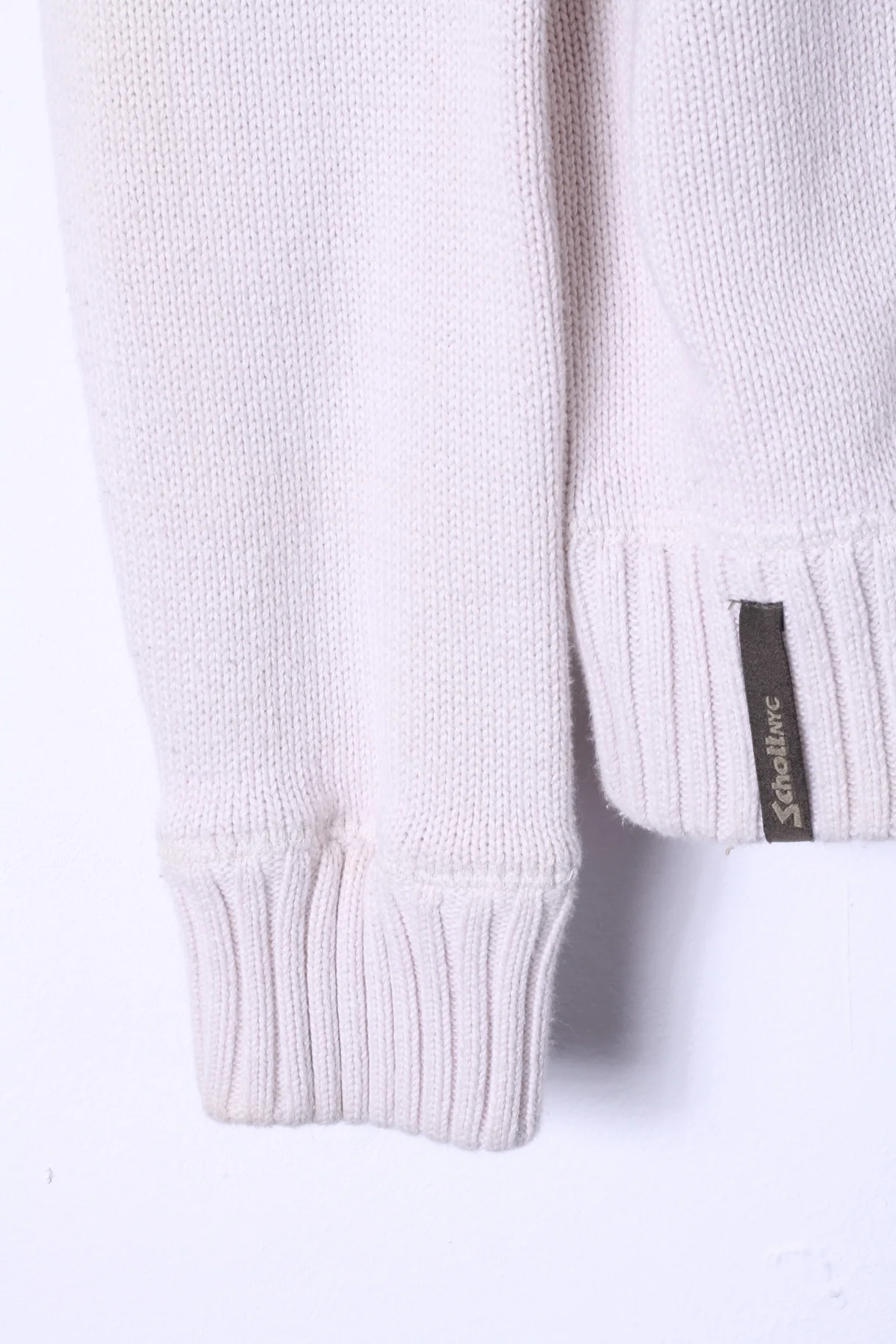 Shott NYC Mens L Sweater Beige Zip Up Cardigan 100% Cotton Knitwear - Image 3