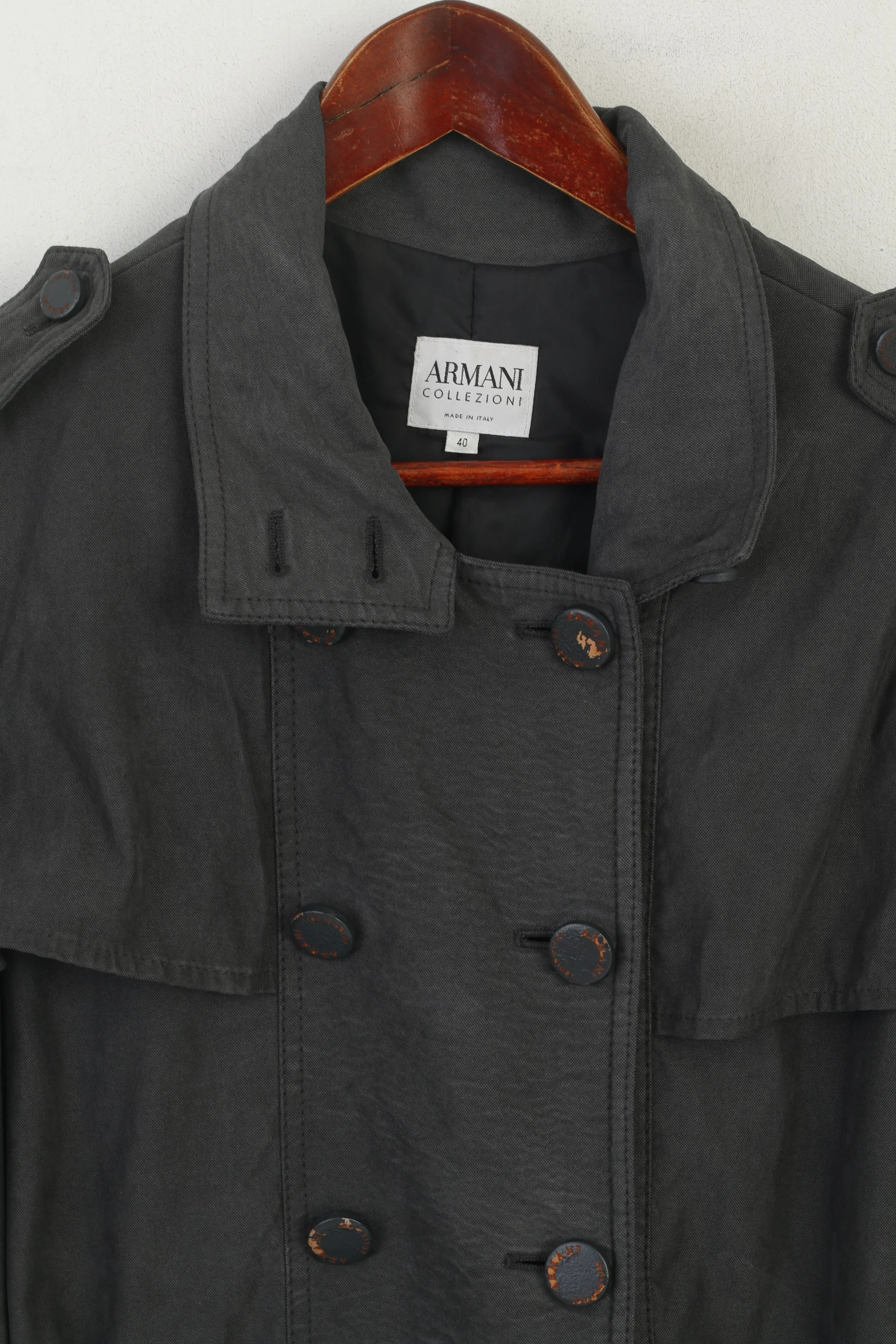 Armani Collezioni Women 40 M Coat Gray Vintage Padded Belted Classic Trench - Image 2