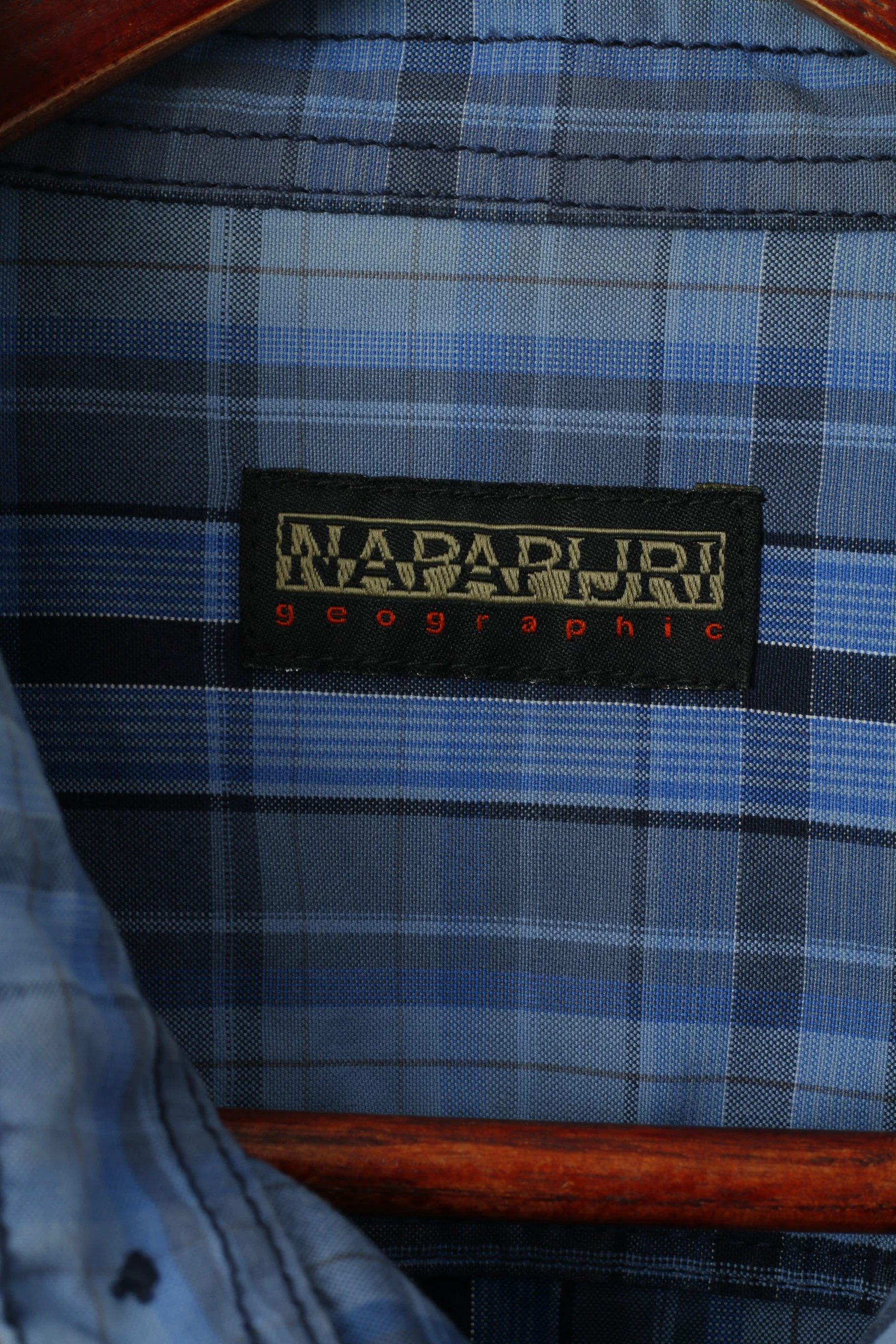 Napapijri Men M Casual Shirt Blue Check Cotton Slim Fit Expedition Long Sleeve Top - Image 5