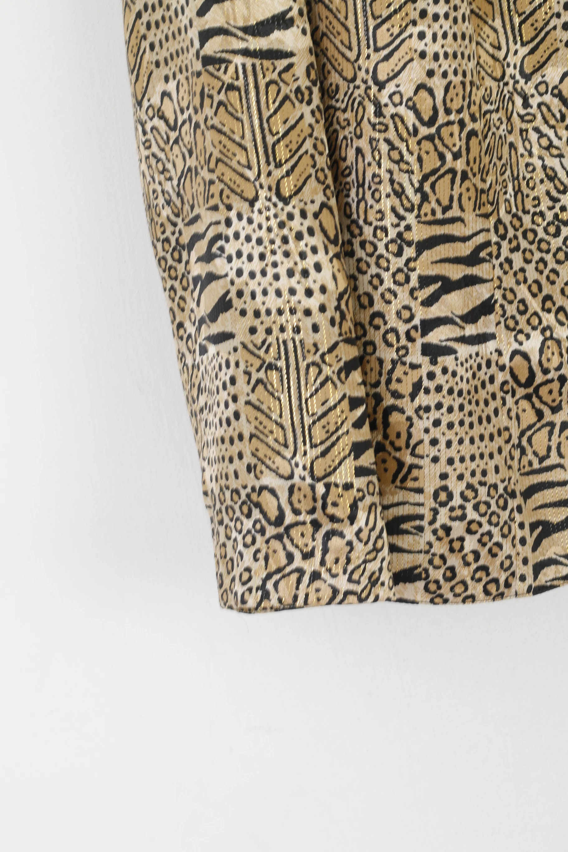 Ina Lima Women 44 L Blazer Gold Panther Print Shiny Gold Buttons Vintage Germany Jacket - Image 3