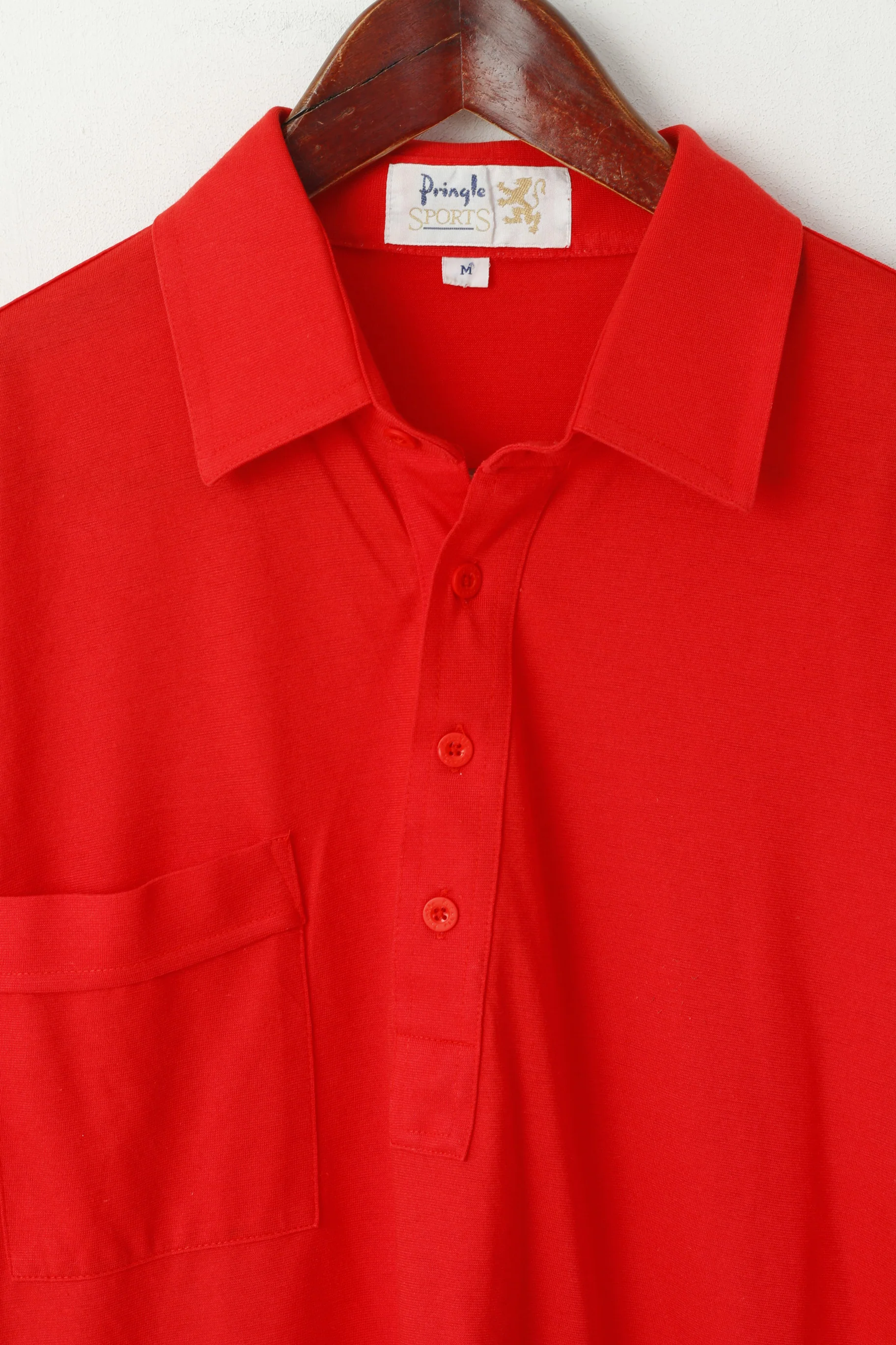 Pringle Sports Men M Polo Shirt Red Cotton Plain Pocket Classic Fit Stretch Top - Image 2