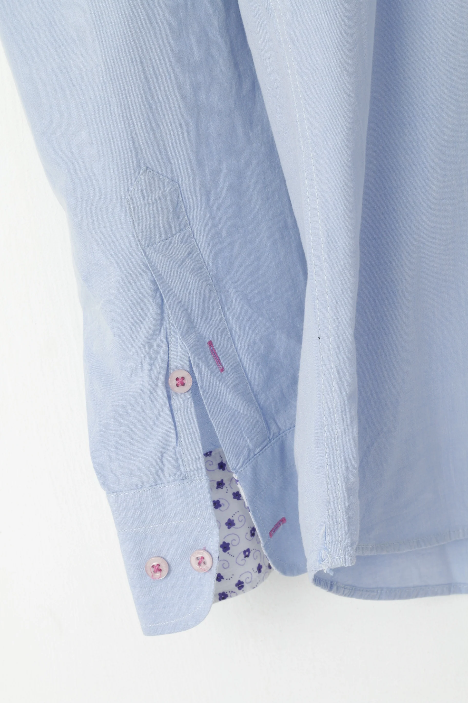 Etro Men XL (M) Casual Shirt Blue Cotton Slim Fit Long Sleeve Plain Detailed Button Top - Image 3