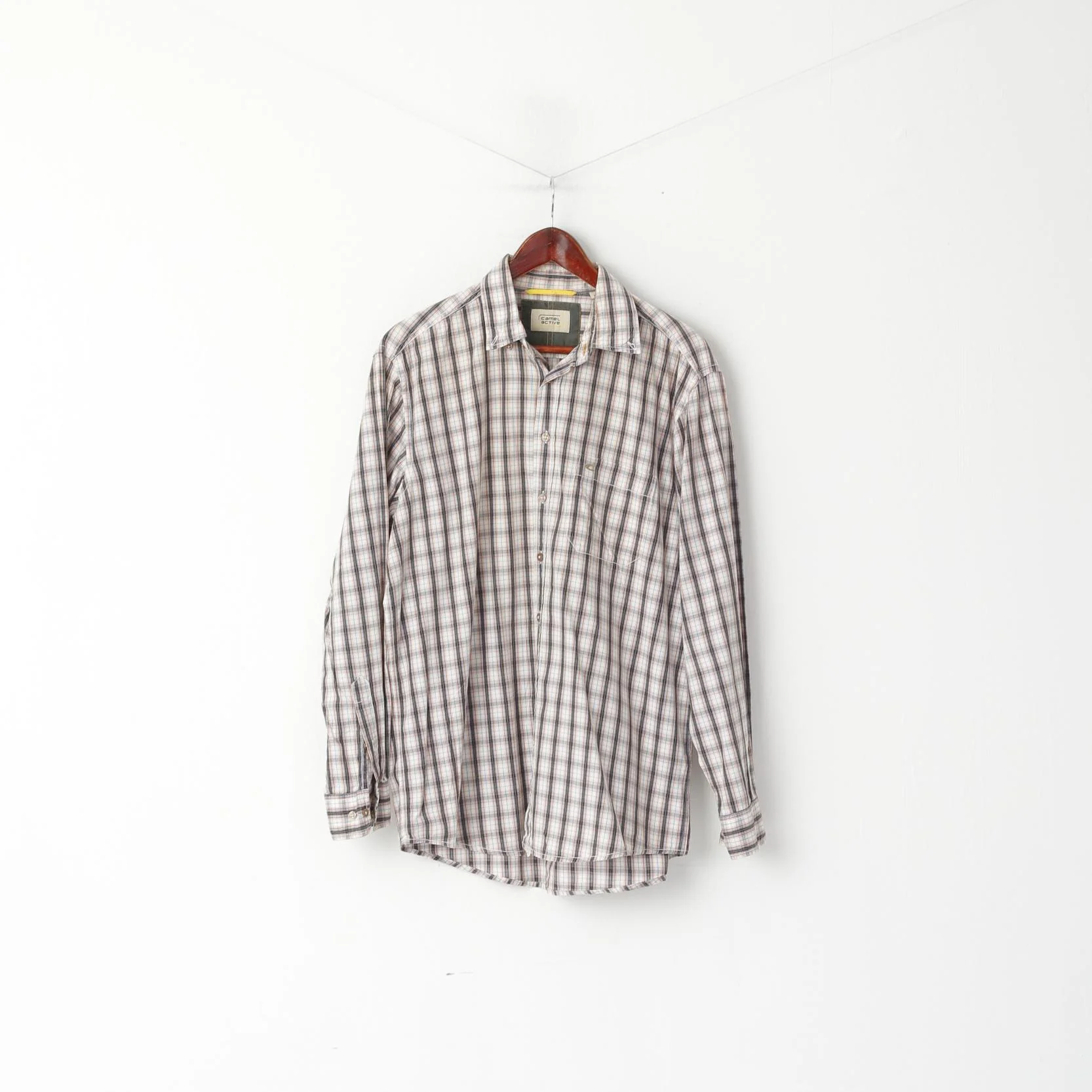 Camel Active Men L Casual Shirt Brown Check Cotton Button Down Collar Long Sleeve Top