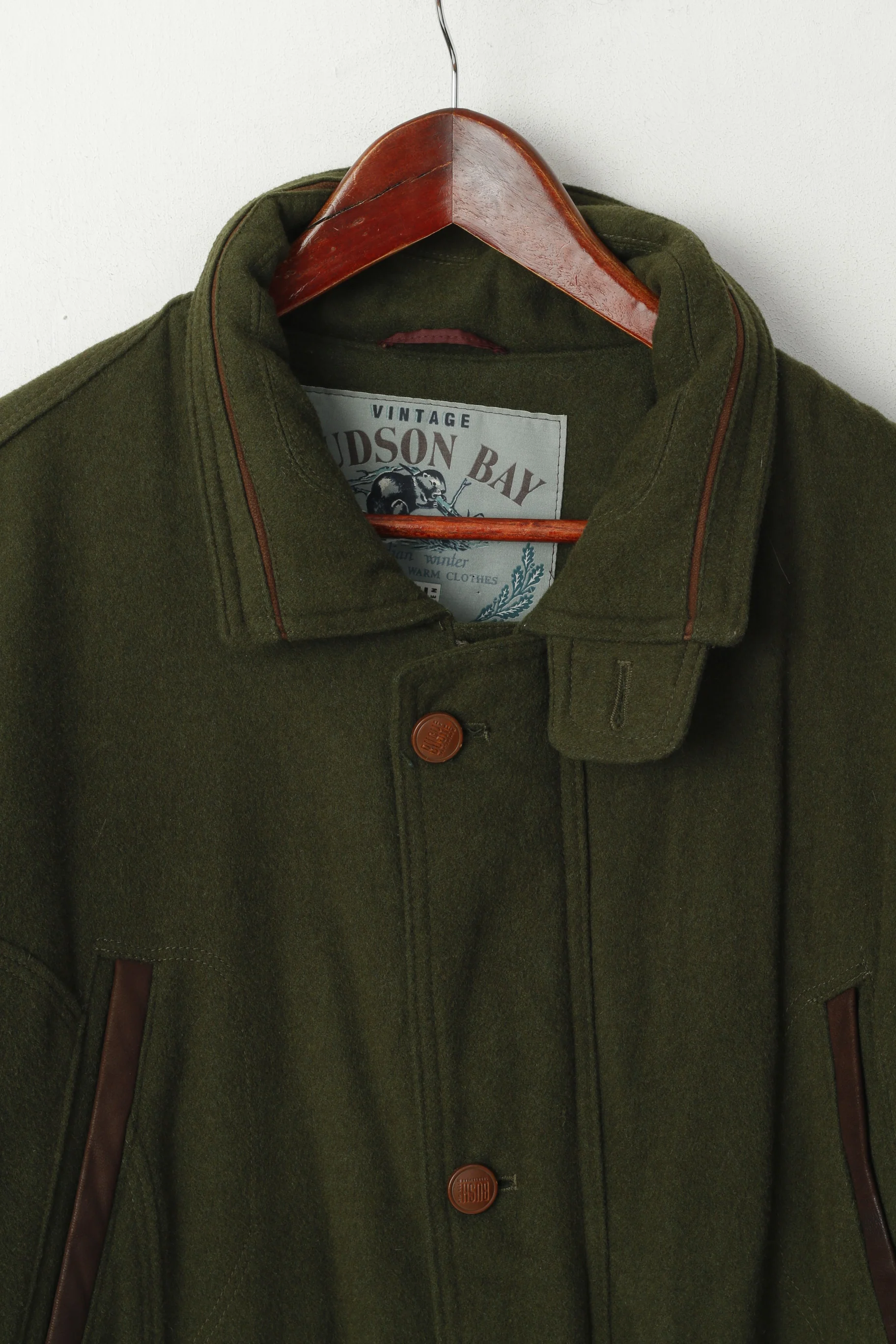 BUSH Vintage Hudson Bay Men 50 L Jacket Green Wool Cachmere Sportswear Canadian Coat - Image 2