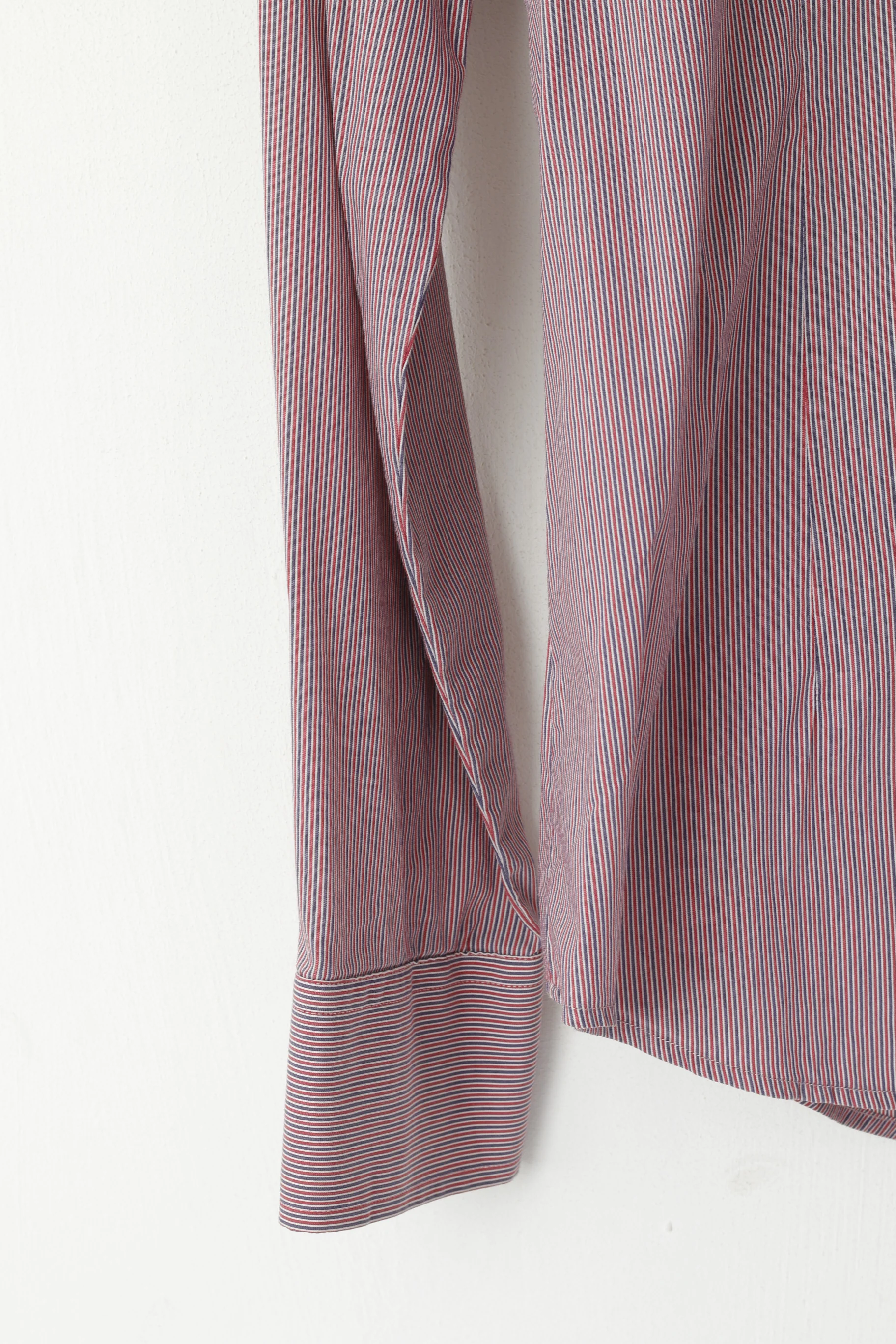 United Colors of Benetton Men L (M) Casual Shirt Navy Red Striped Slim Fit Long Sleeve Top - Image 3