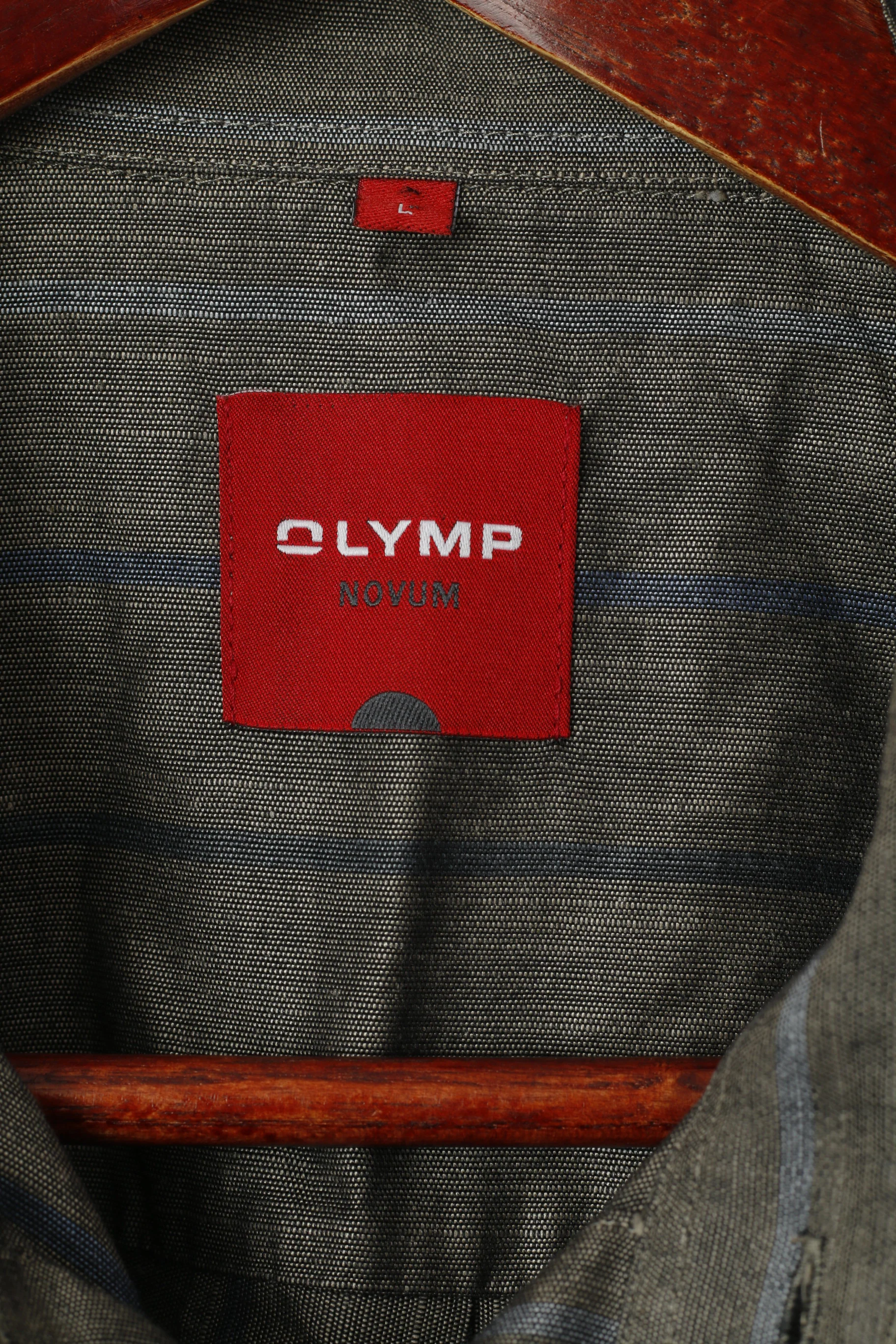 Olymp Novum Men L (XL) Casual Shirt Grey Striped Cotton Short Sleeve Classic Top - Image 2