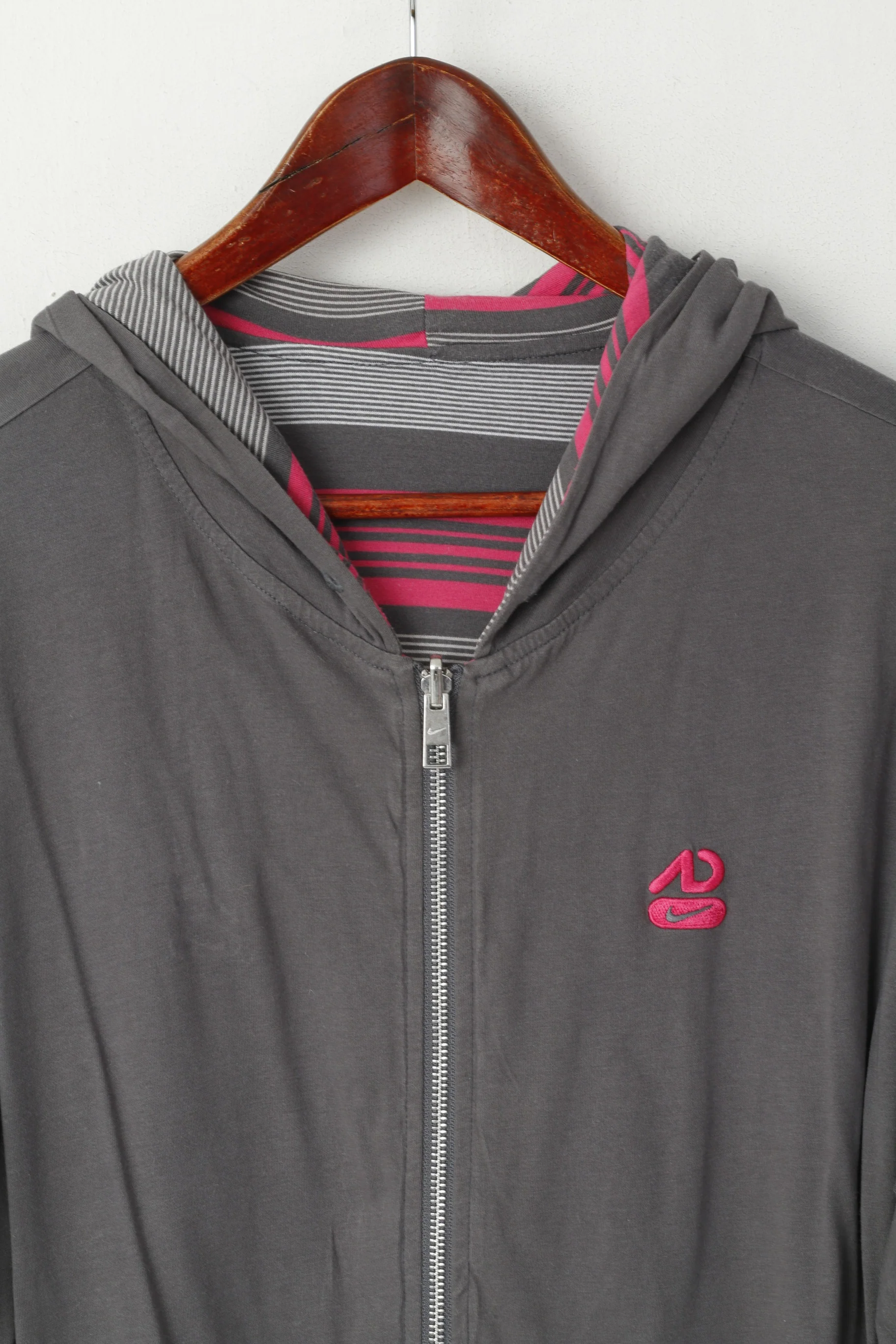 Nike Athletic Dept Men L Sweatshirt Grey Cotton Double Sided Hooded Sportswear Top - Image 2