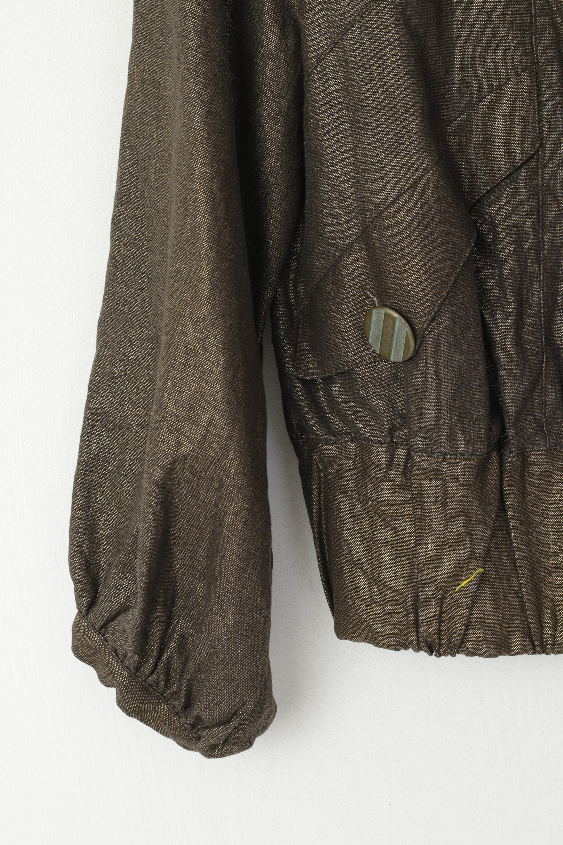 Ringspun Women 3 S Jacket Shiny Gold Turtle Neck Linen Cropped Zip Up Top - Image 3