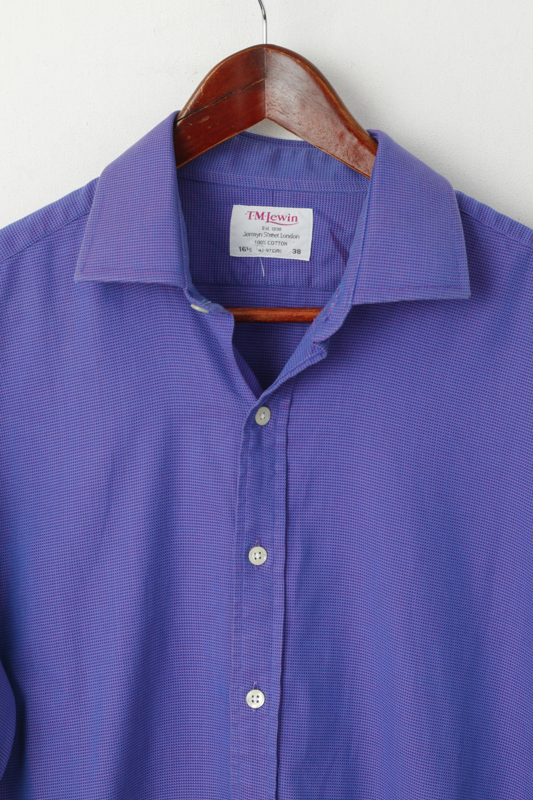 TM Lewin Men 16.5 38 XL Casual Shirt Long Purple Pink Cotton Long Sleeve Cuff Top - Image 2