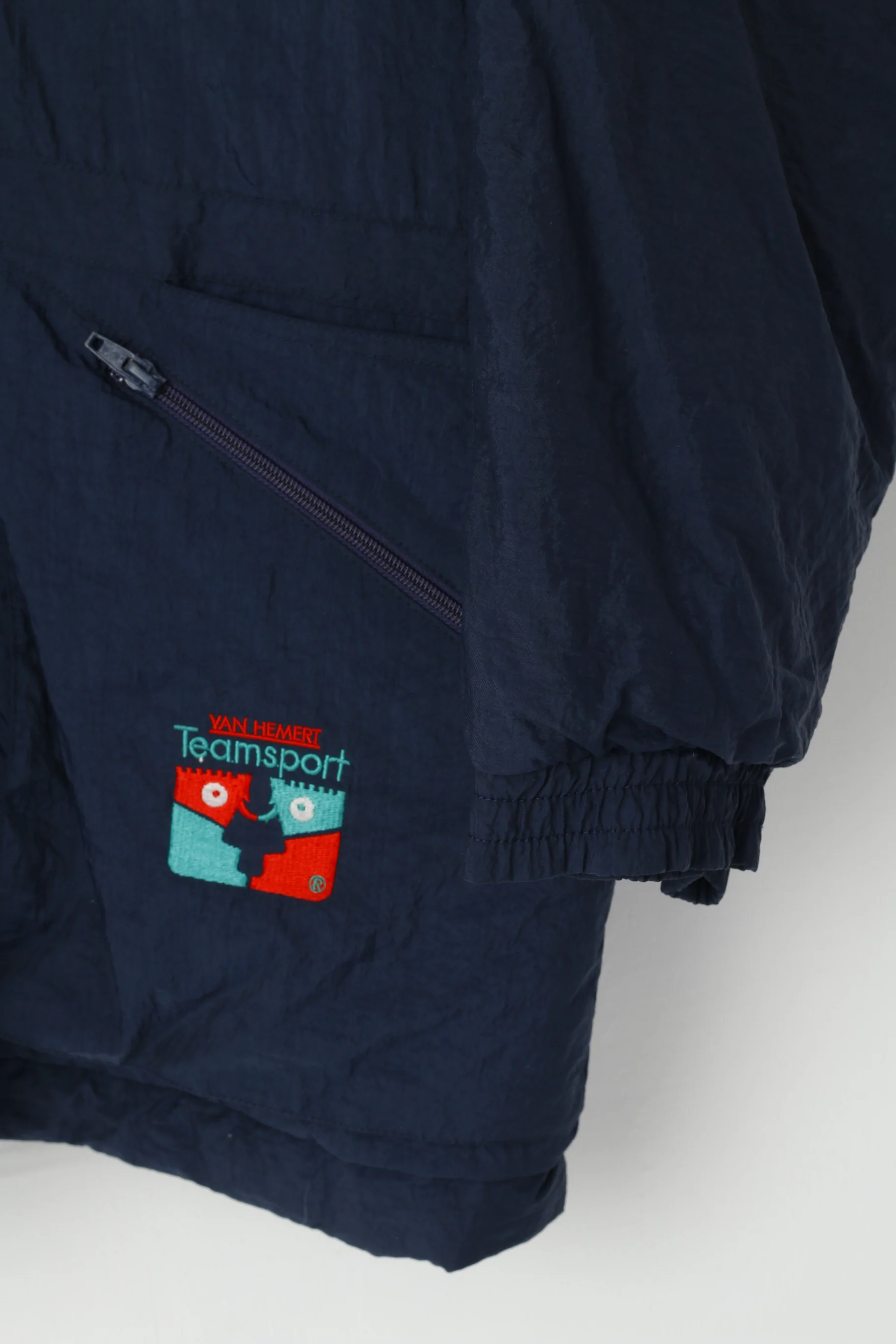 Van Hemert Men XL Jacket Navy Team Sport Padded Full Zipper Hidden Hood Top - Image 3