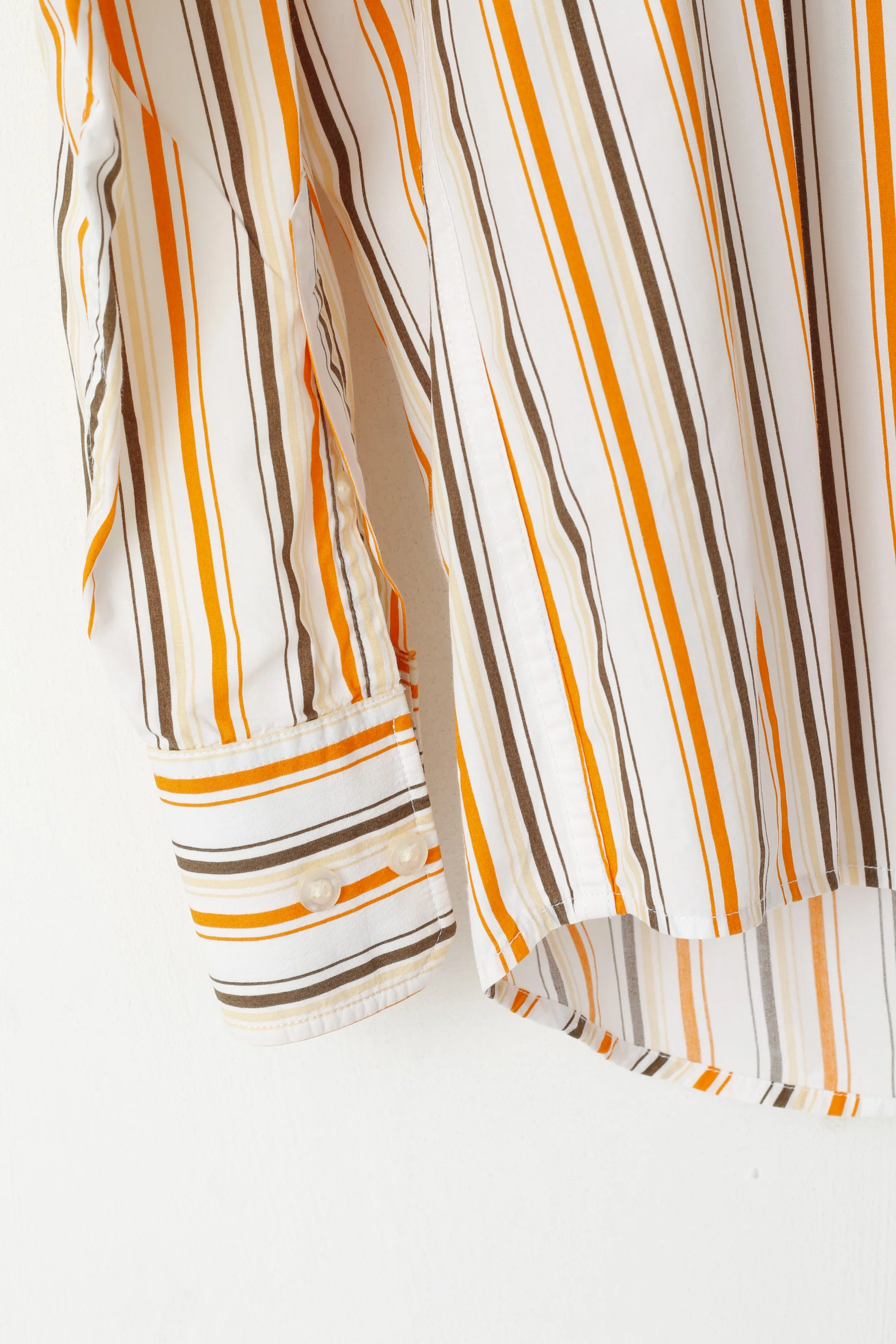 Tom Tailor Men L Casual Shirt Orange Striped Cotton Sportswear Long Sleeve Top - Image 3