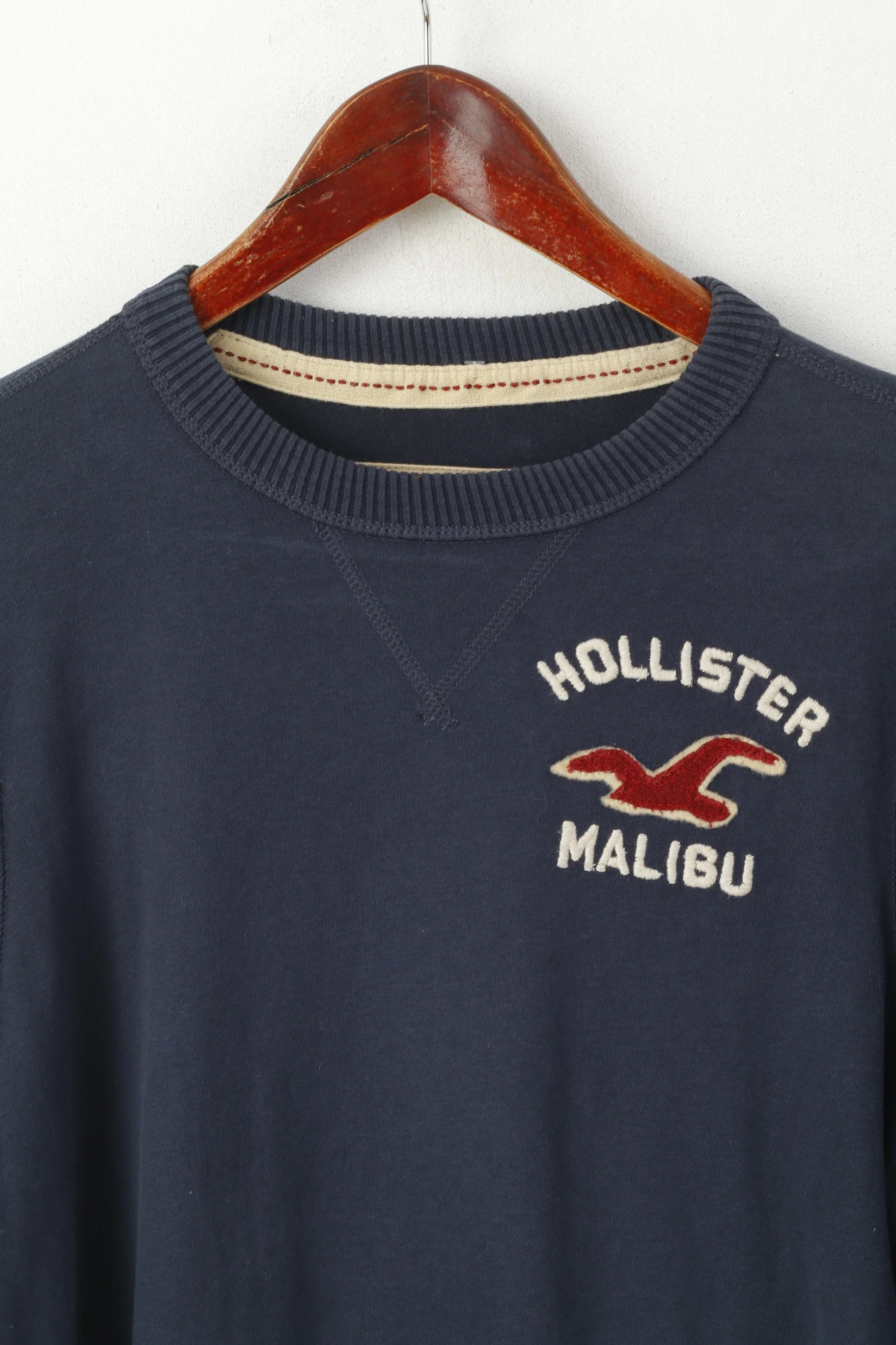 Hollister California Men L Long Sleeved Shirt Navy Cotton Stretch Malibu Top - Image 2