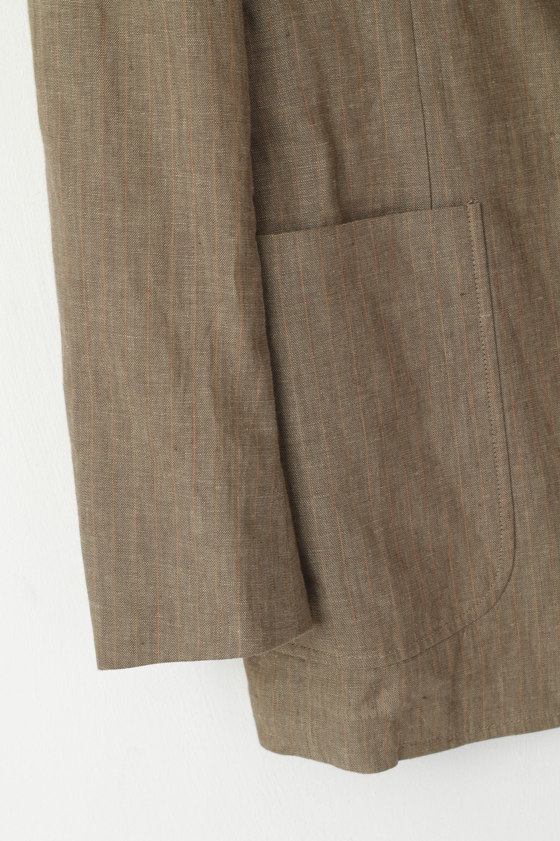 Banana Republic Men 40 Blazer Brown 100% Linen Striped Single Breasted Jacket - Image 3