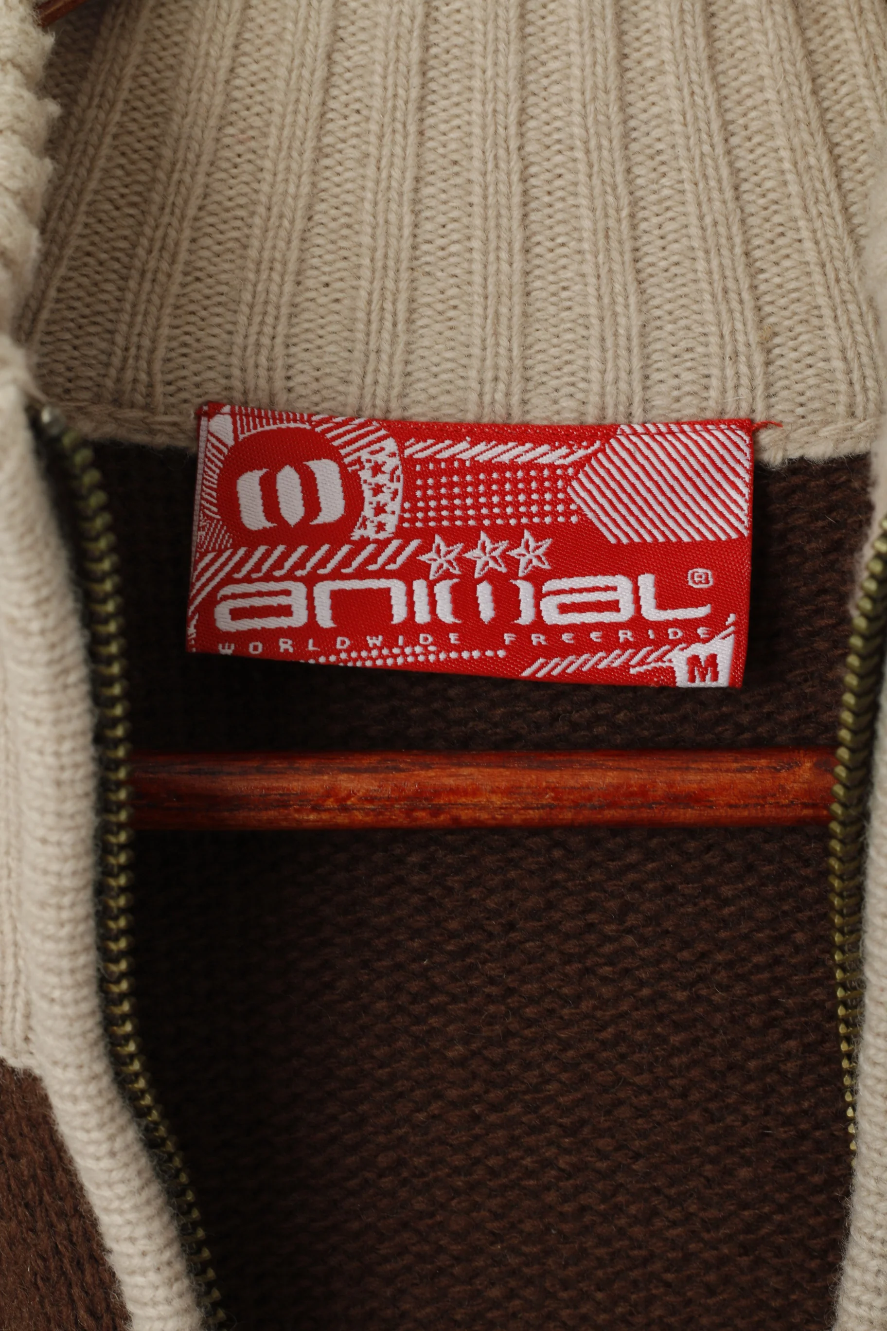 Animal Men M Sweater Brown Wool Blend Striped Logo Fit Full Zipper Cardigan - Image 4