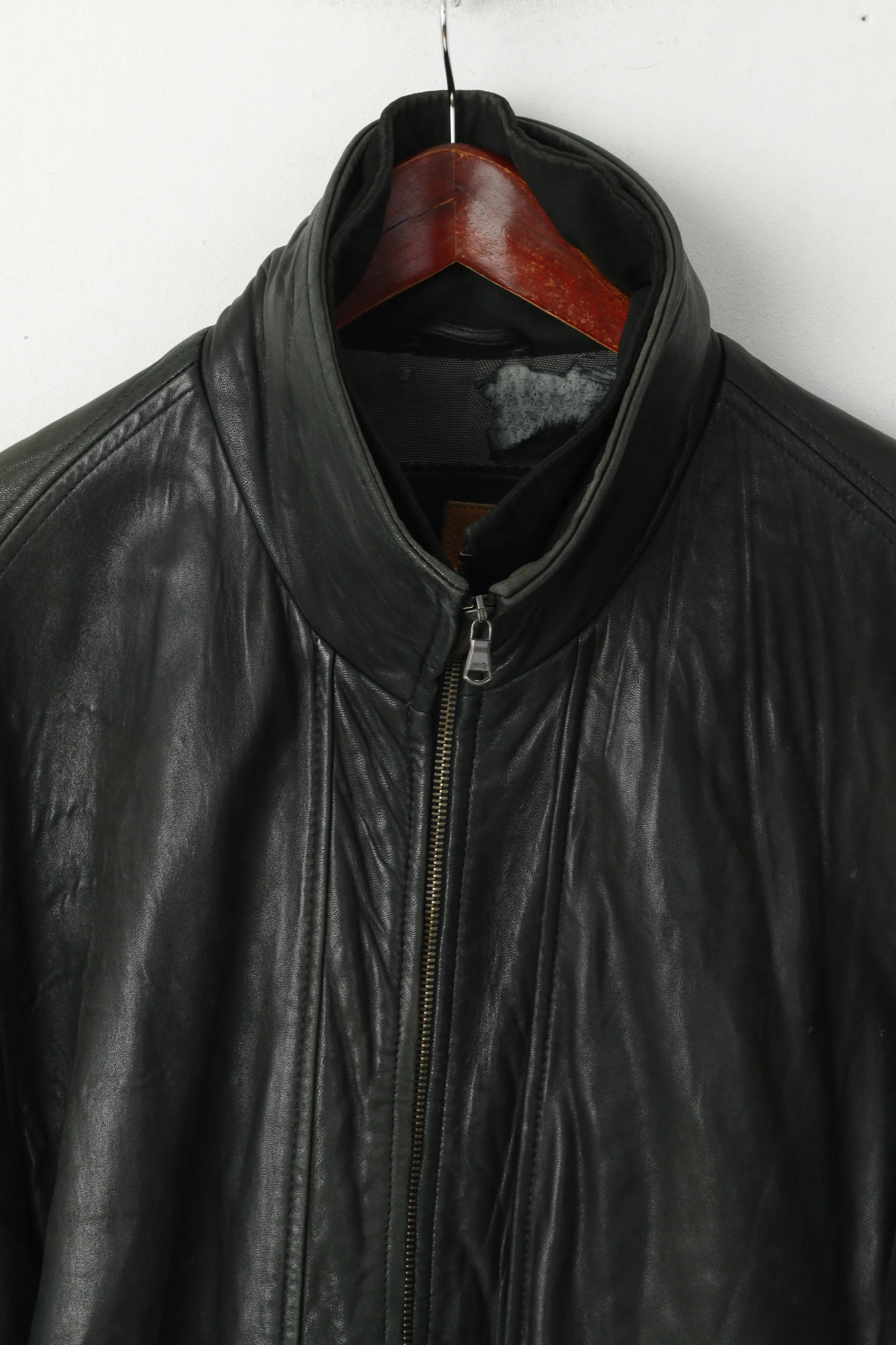Pearlwood Men 52 L Leather Jacket Black Soft Washed Look Sportswear Full Zipper Top - Image 2
