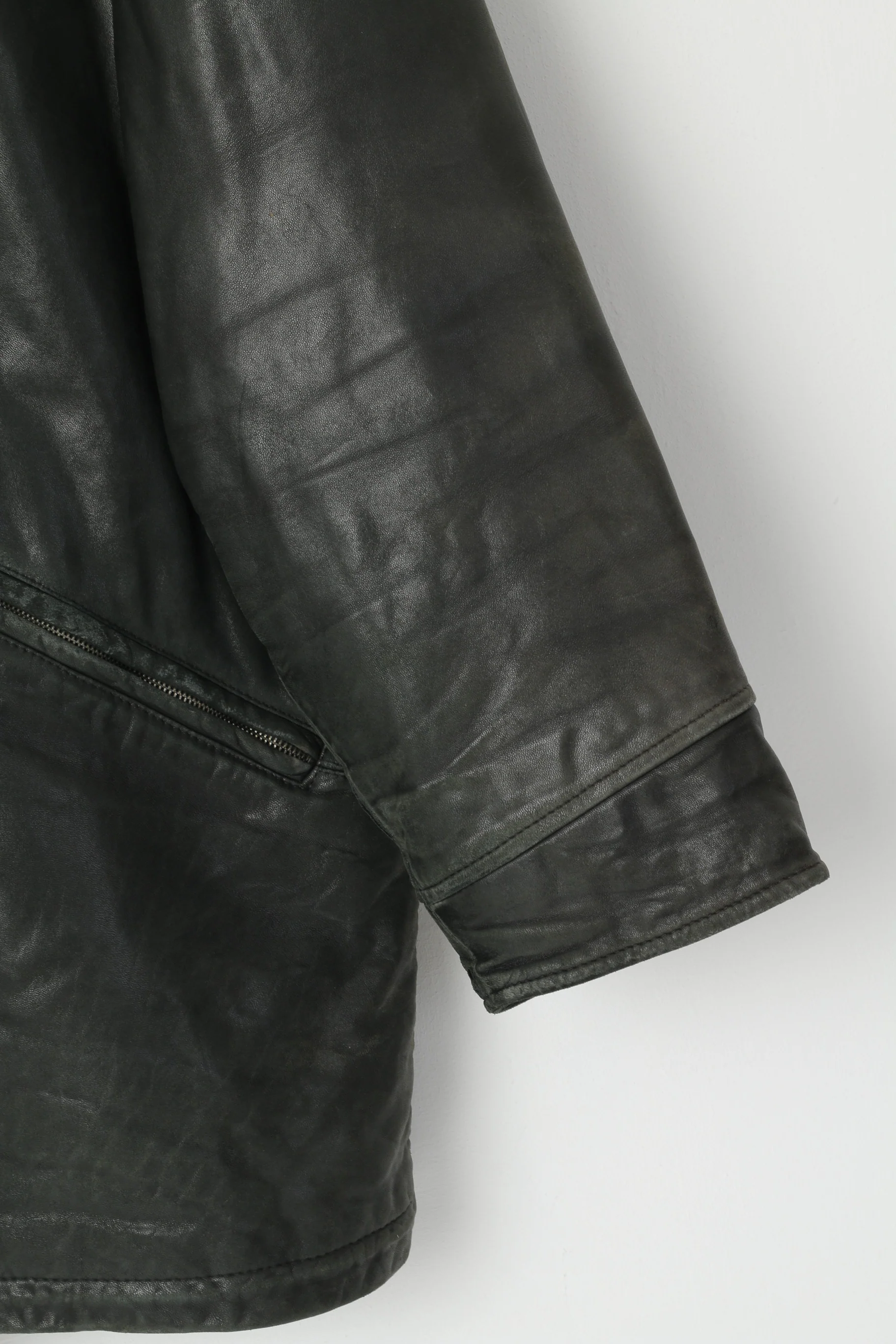 Pearlwood Men 52 L Leather Jacket Black Soft Washed Look Sportswear Full Zipper Top - Image 3