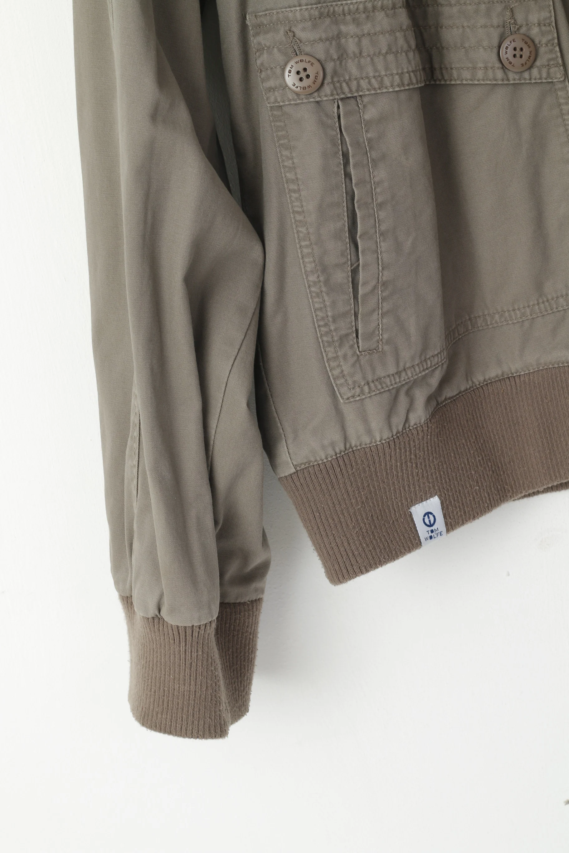 Tom Wolfe Men XXL (XL) Jacket Khaki Army Full Zipper Cotton Harrington Casual Top - Image 3