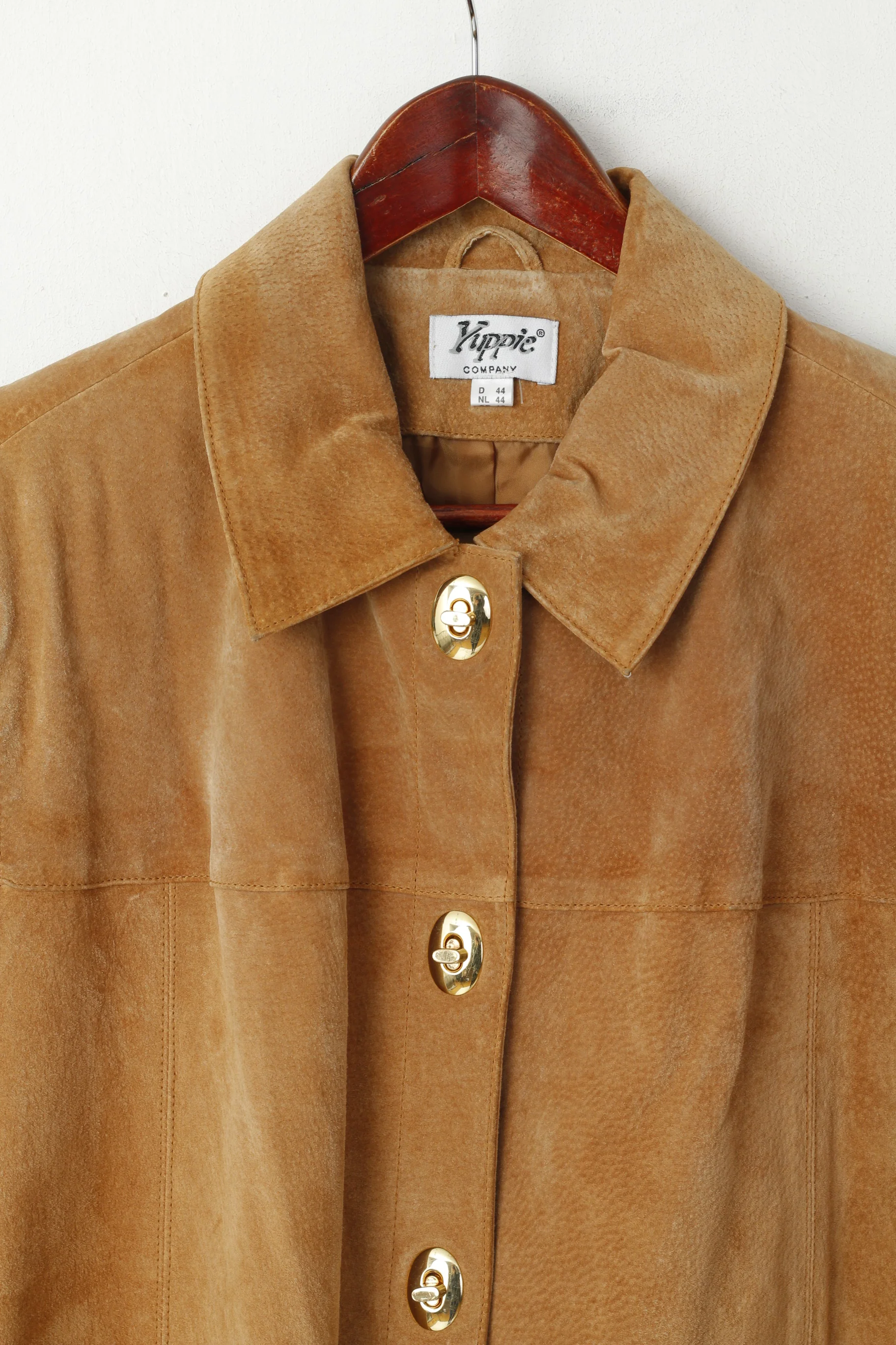 Yuppie Company Women 18 44 Jacket Beige Leather Suede Gold Detailed Retro Top - Image 2
