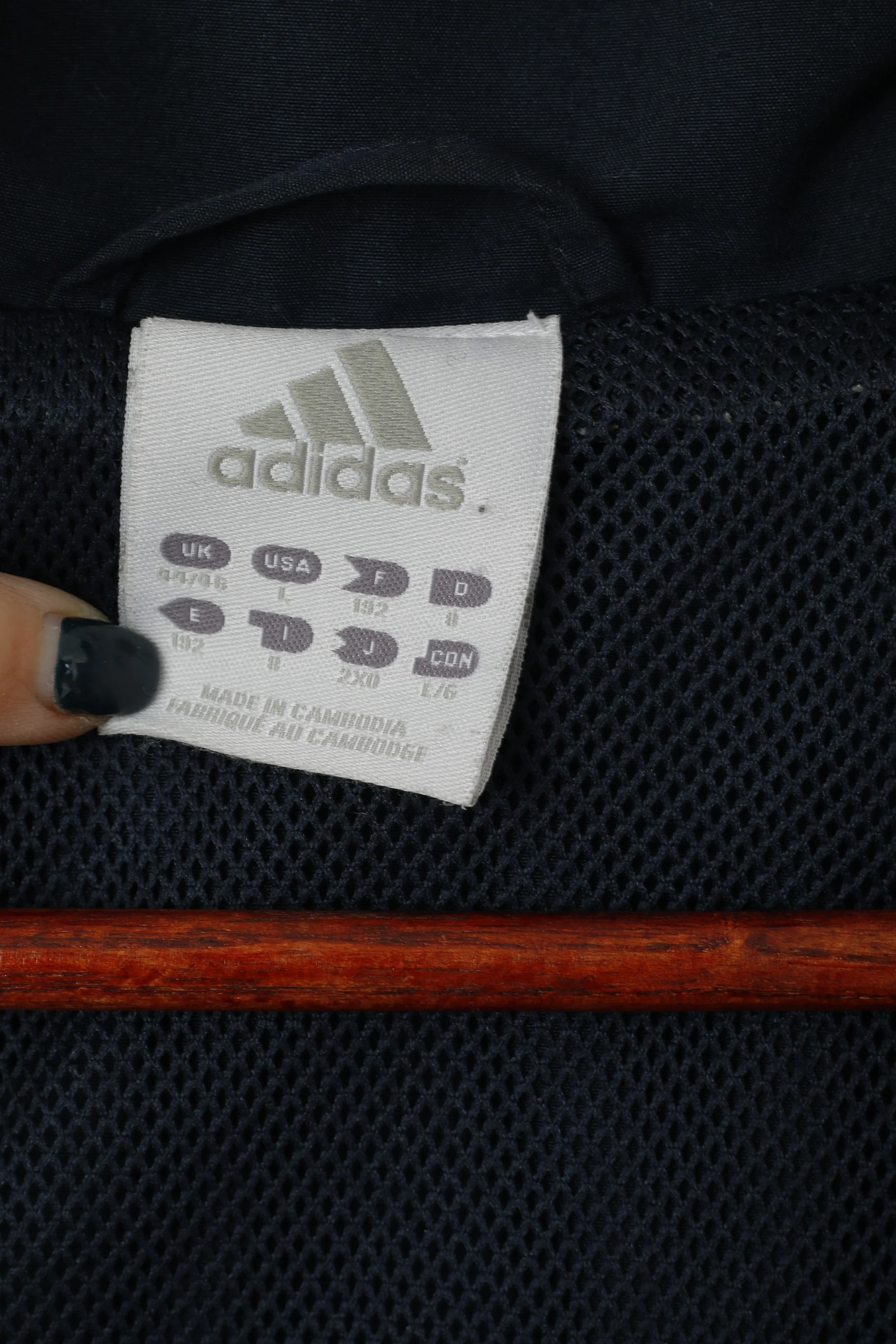 Adidas Men 44/46 L Jacket Navy Full Zipper Sport Training Lightweight Sportswear Top - Image 4