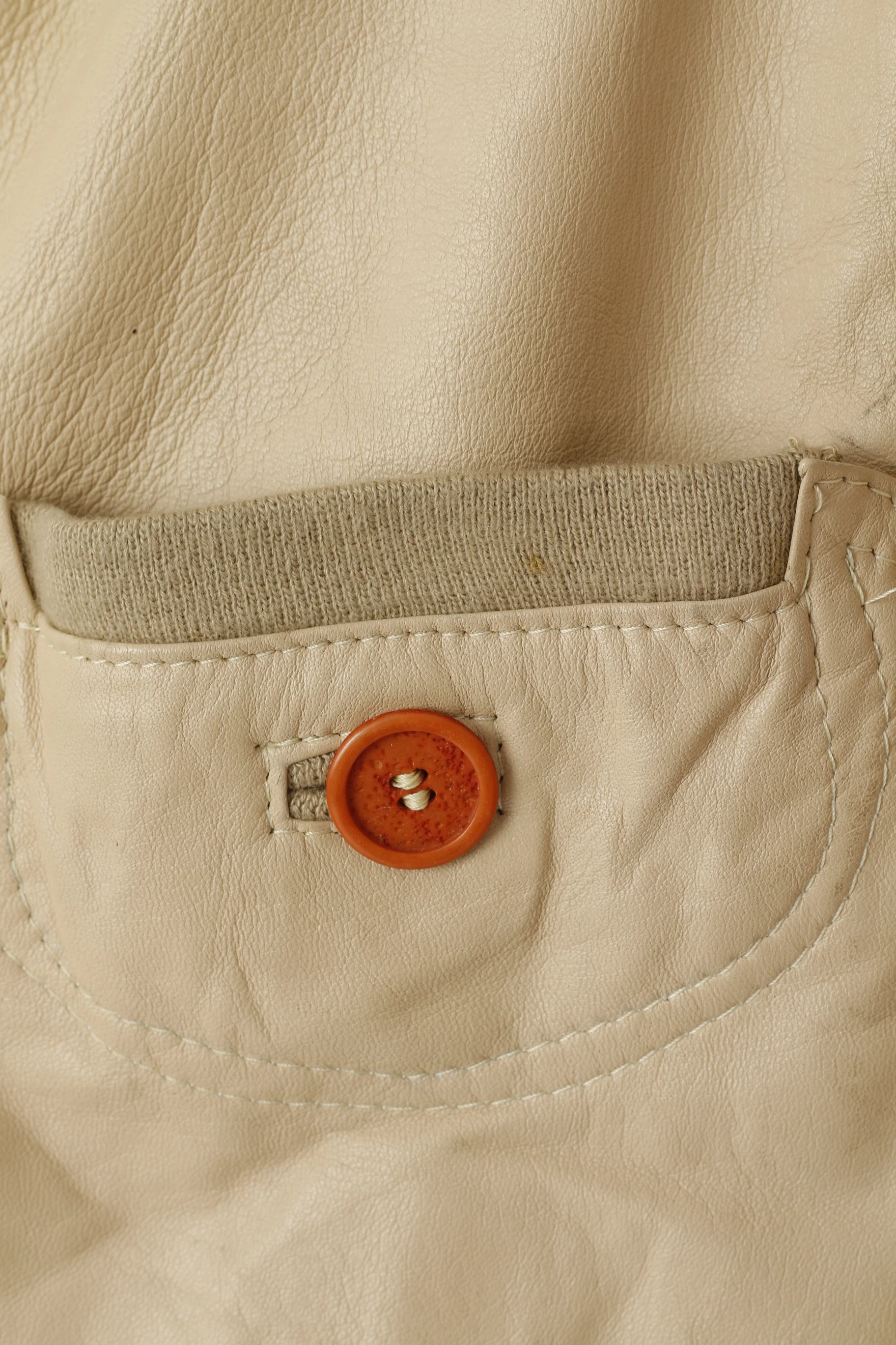 Vintage Men 50 M Leather Jacket Beige Bomber Pockets Vera Pelle Made in Italy Top - Image 4