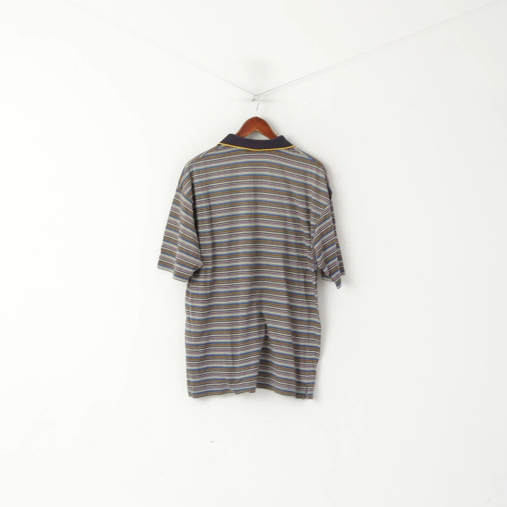Claudio Campione Men L Polo Shirt Navy Striped Cotton Vintage Classic Retro Top - Image 6