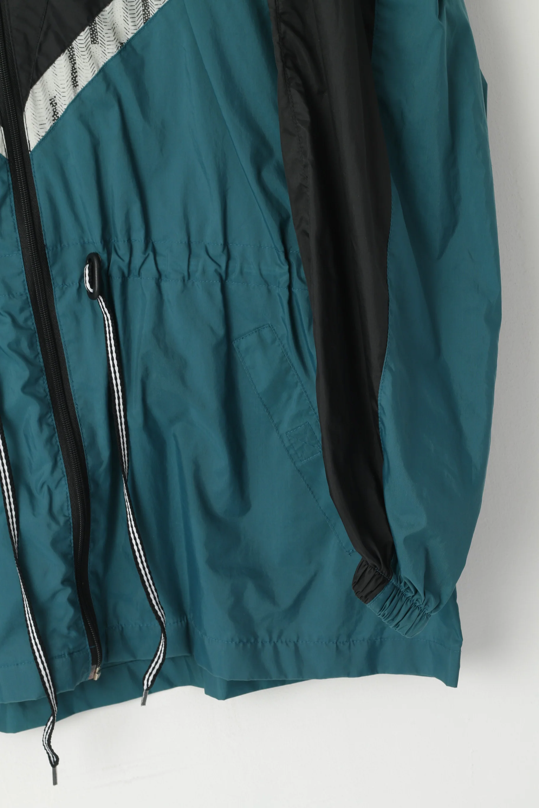 Saller Men XL Jacket Green Retro Nylon Waterproof Zip Up Drawstring Rain Top - Image 3