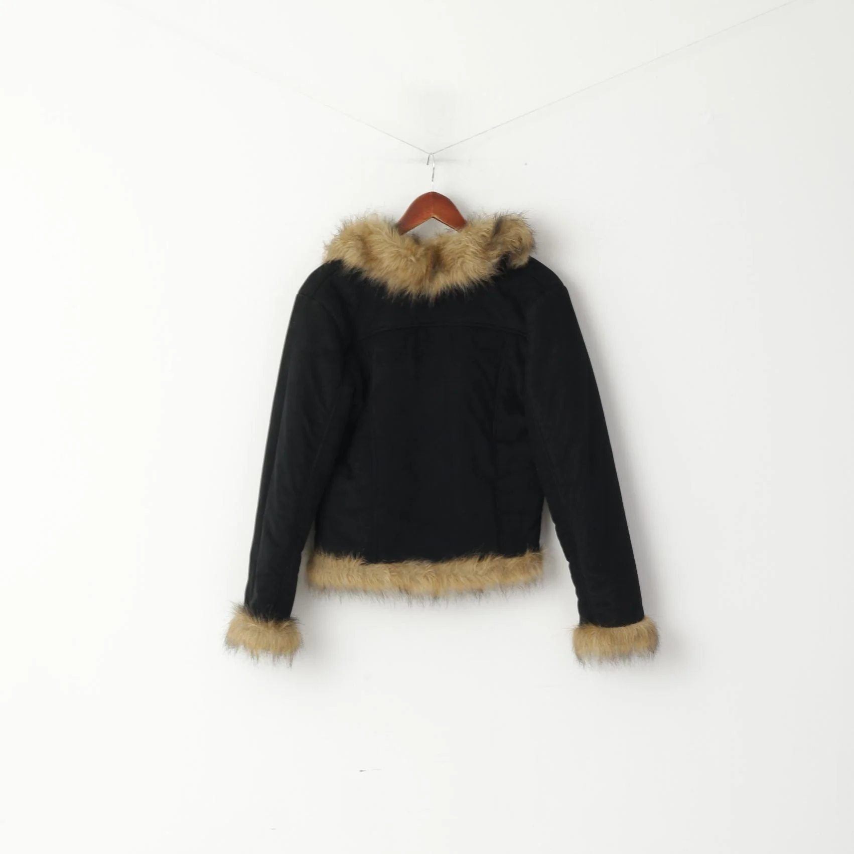 North Down Women M Jacket Faux Suede Black Cropped Faux Fur Collar Elegant Top - Image 7