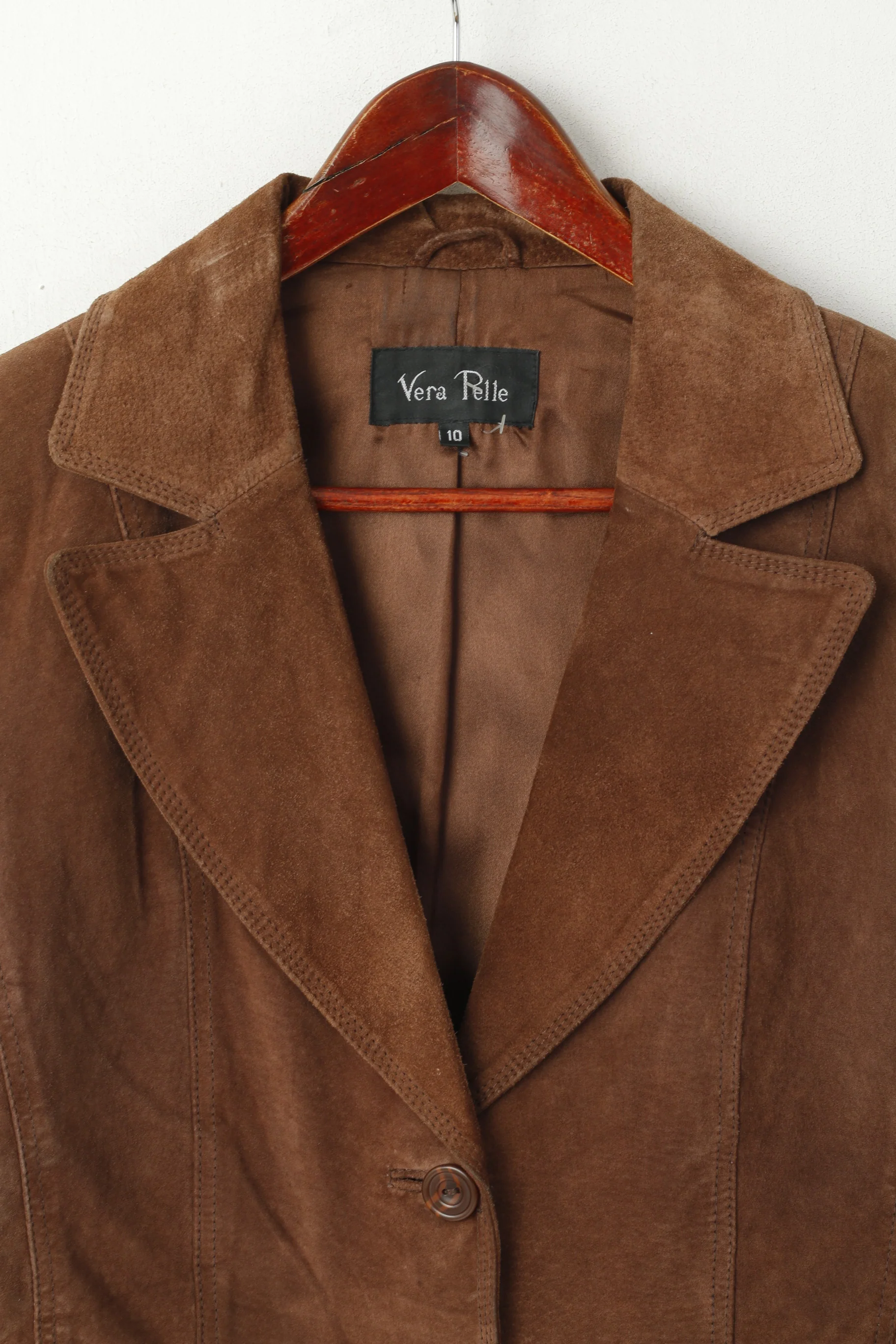 Vera Pelle Women 10 S Jacket Brown 100% Leather Suede Single Breasted Blazer Top - Image 2