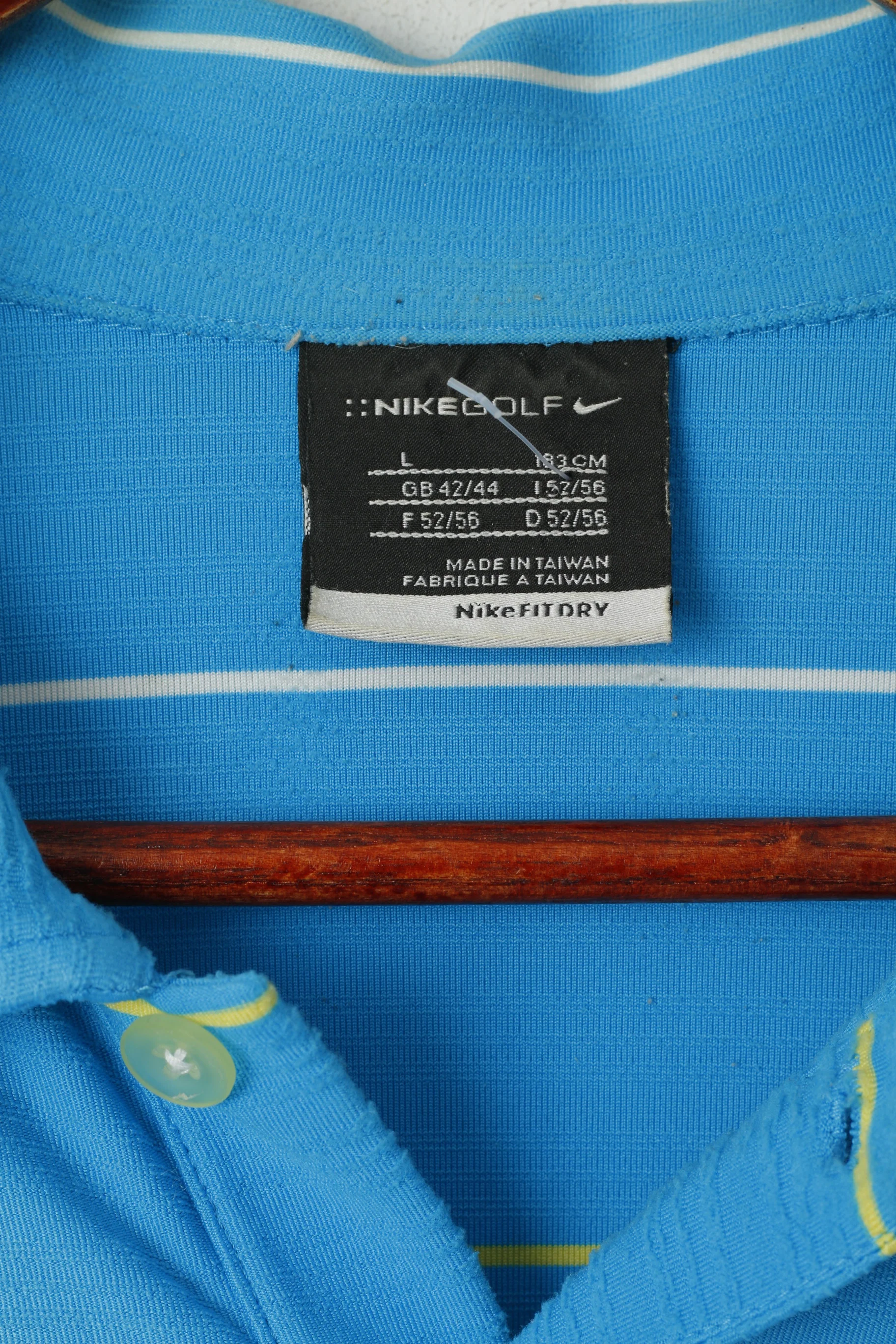 Nike Golf Men L Polo Shirt Turquoise Striped Sport Stretch Activewear Top - Image 3