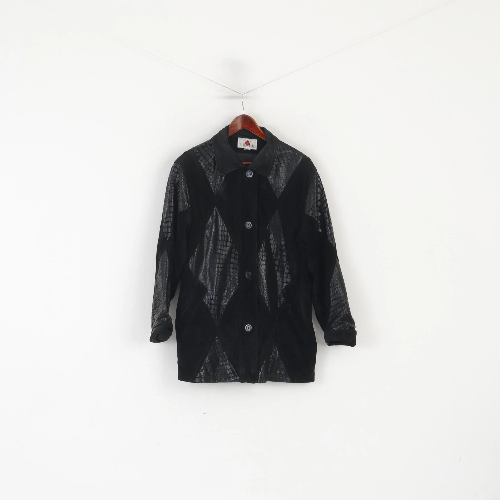 Park Lane Women 14 40 Jacket Black Leather Vintage Snake Shiny Shoulder Pads Top