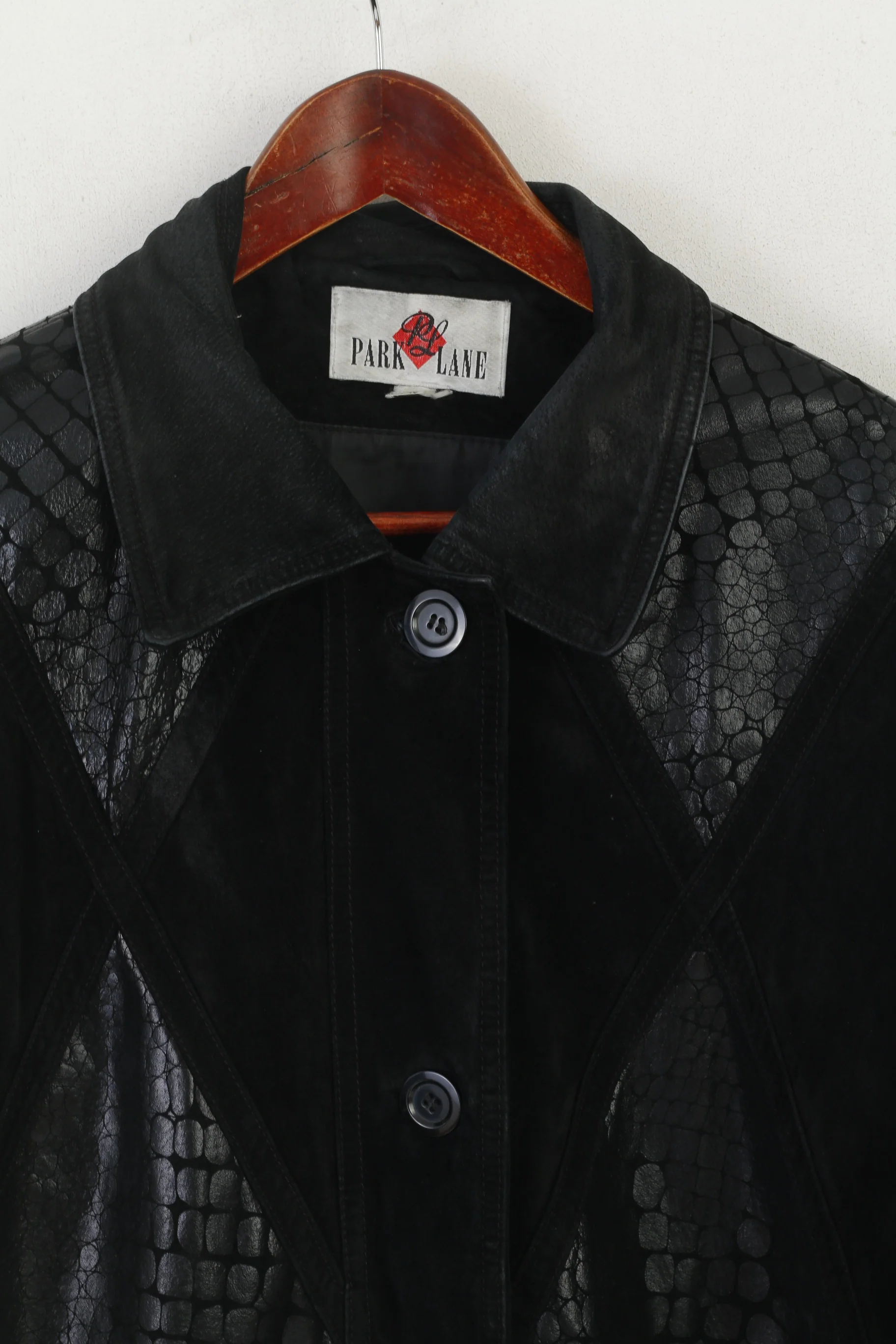 Park Lane Women 14 40 Jacket Black Leather Vintage Snake Shiny Shoulder Pads Top - Image 2