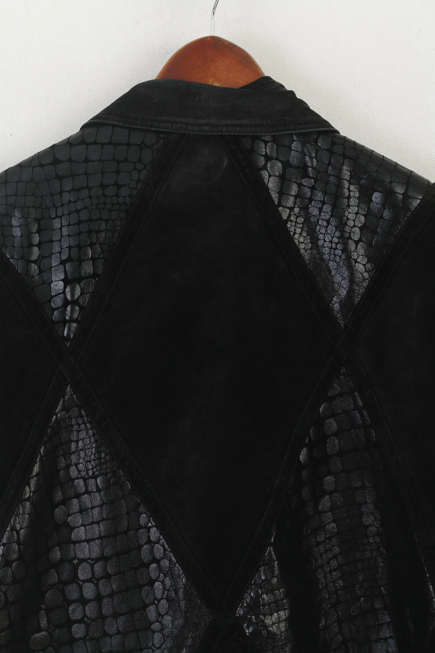 Park Lane Women 14 40 Jacket Black Leather Vintage Snake Shiny Shoulder Pads Top - Image 6