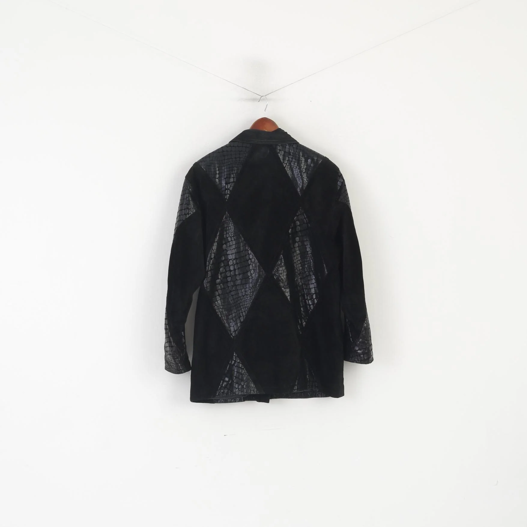 Park Lane Women 14 40 Jacket Black Leather Vintage Snake Shiny Shoulder Pads Top - Image 7