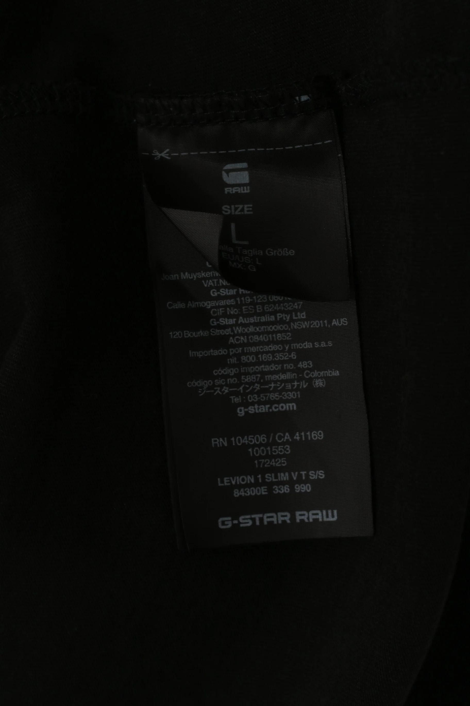 G-Star RAW Men L Shirt Black Cotton V Neck Cotton Graphic Levion 1 Slim Top - Image 4